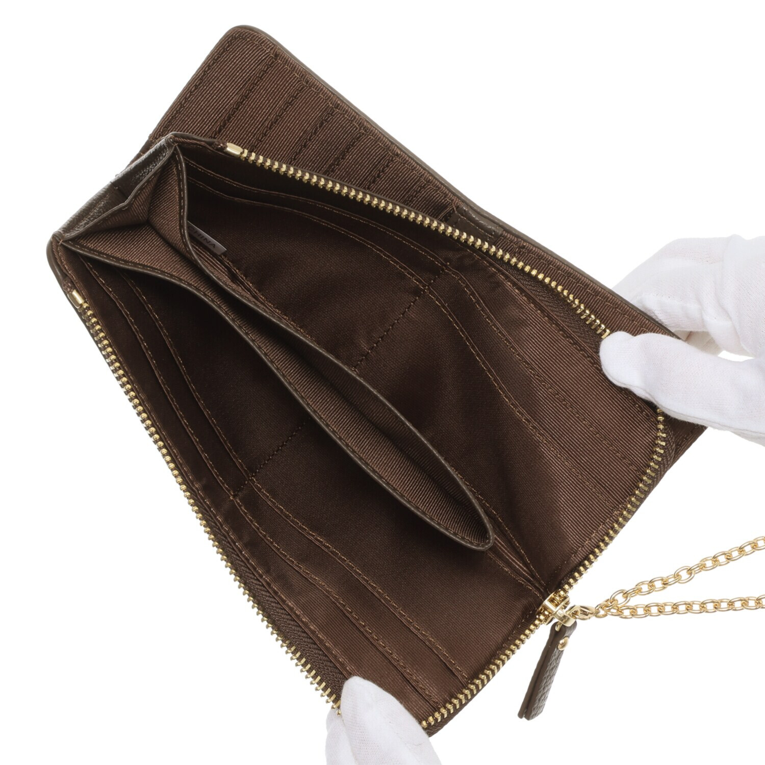 マリ・クレール イタリアンレザー カードが見やすい！ 大容量なのにコンパクト クローバーモティーフ Ｌ字ファスナー長財布