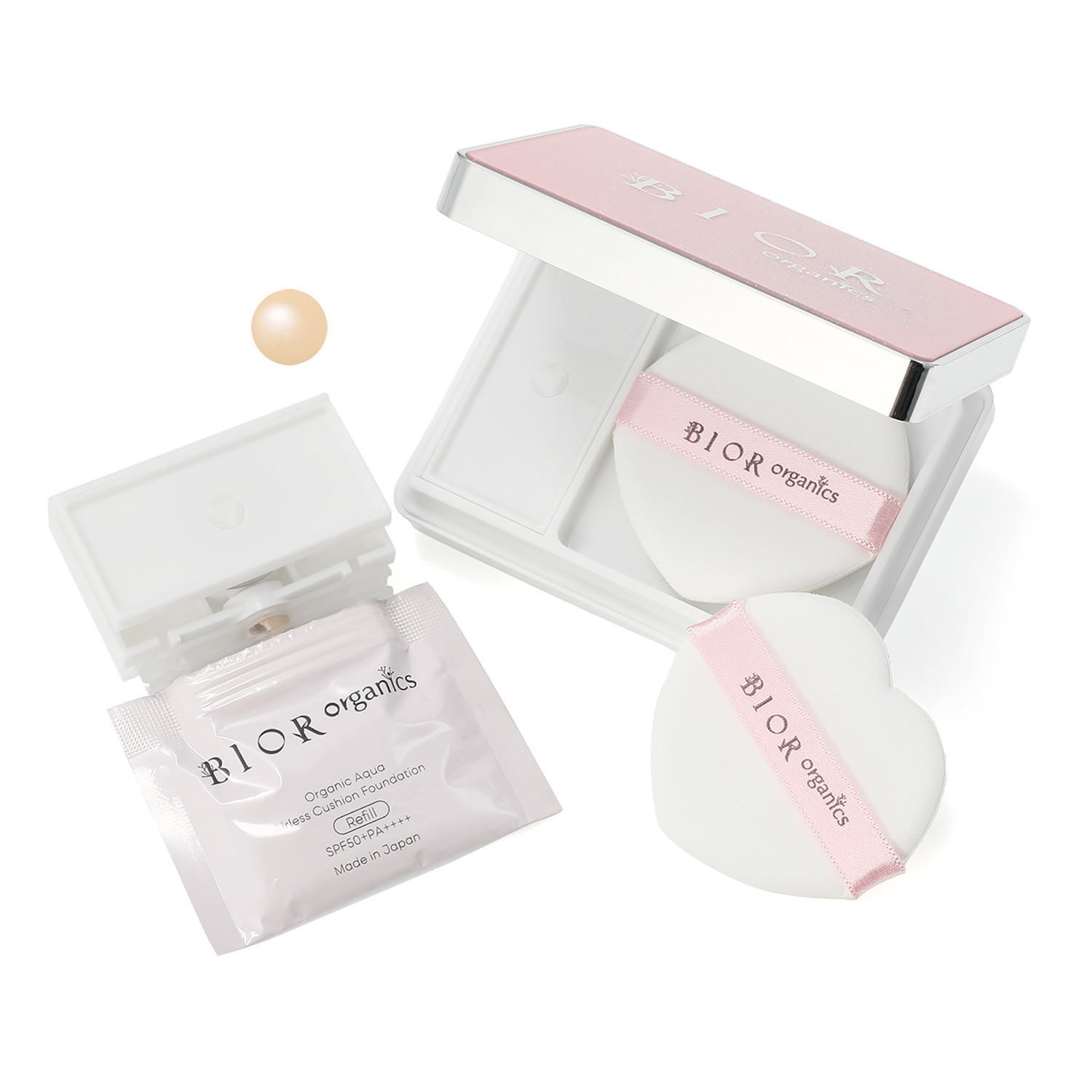 ビオール　オーガニクス パウダー状に変化して しっとりサラツヤ新感覚！ エアレスクッション オーガニックアクア 美容液ファンデーション ２個分セット