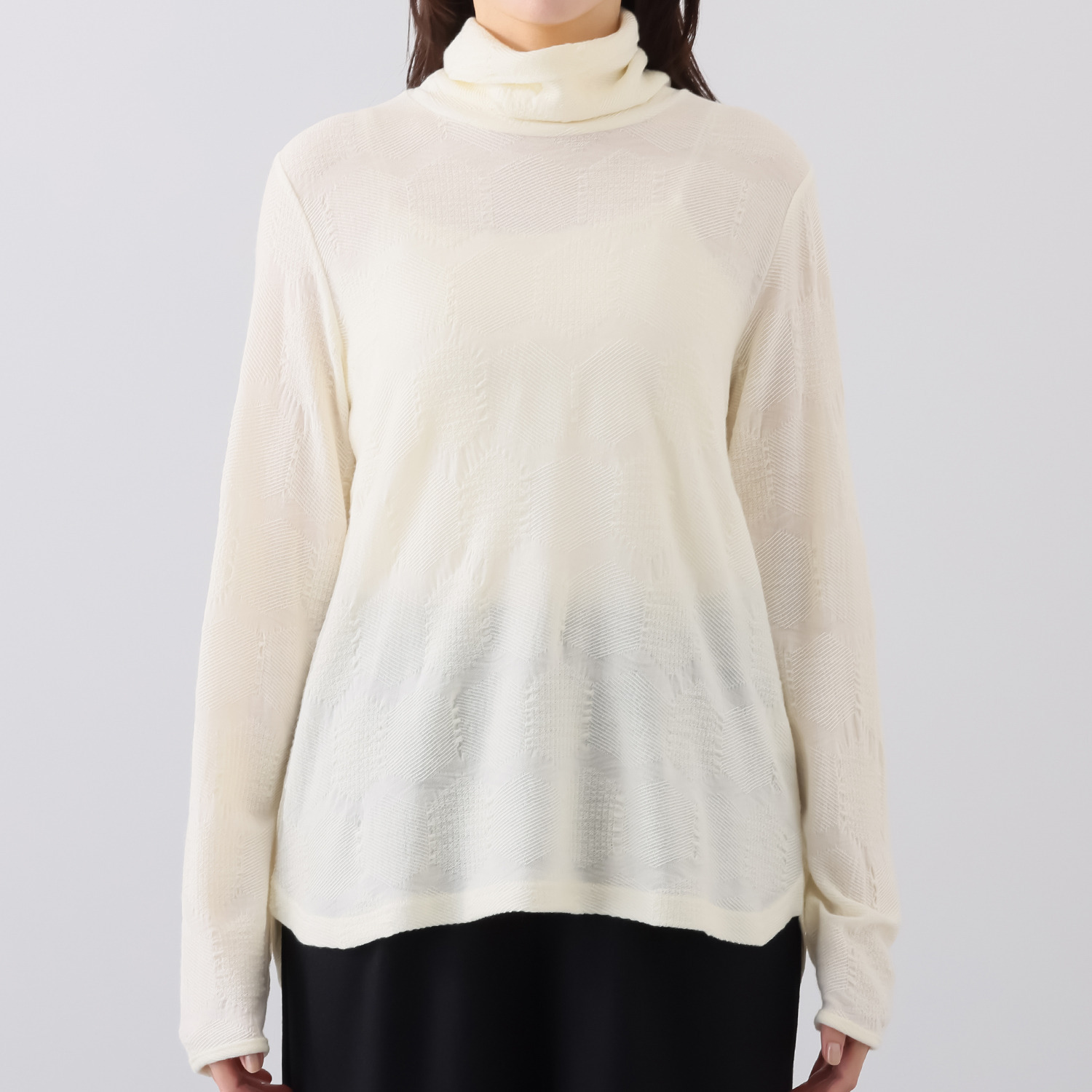 たおやか美 日本製 メリノウール１００％ ウォッシャブルジャガード タートルネック プルオーバー