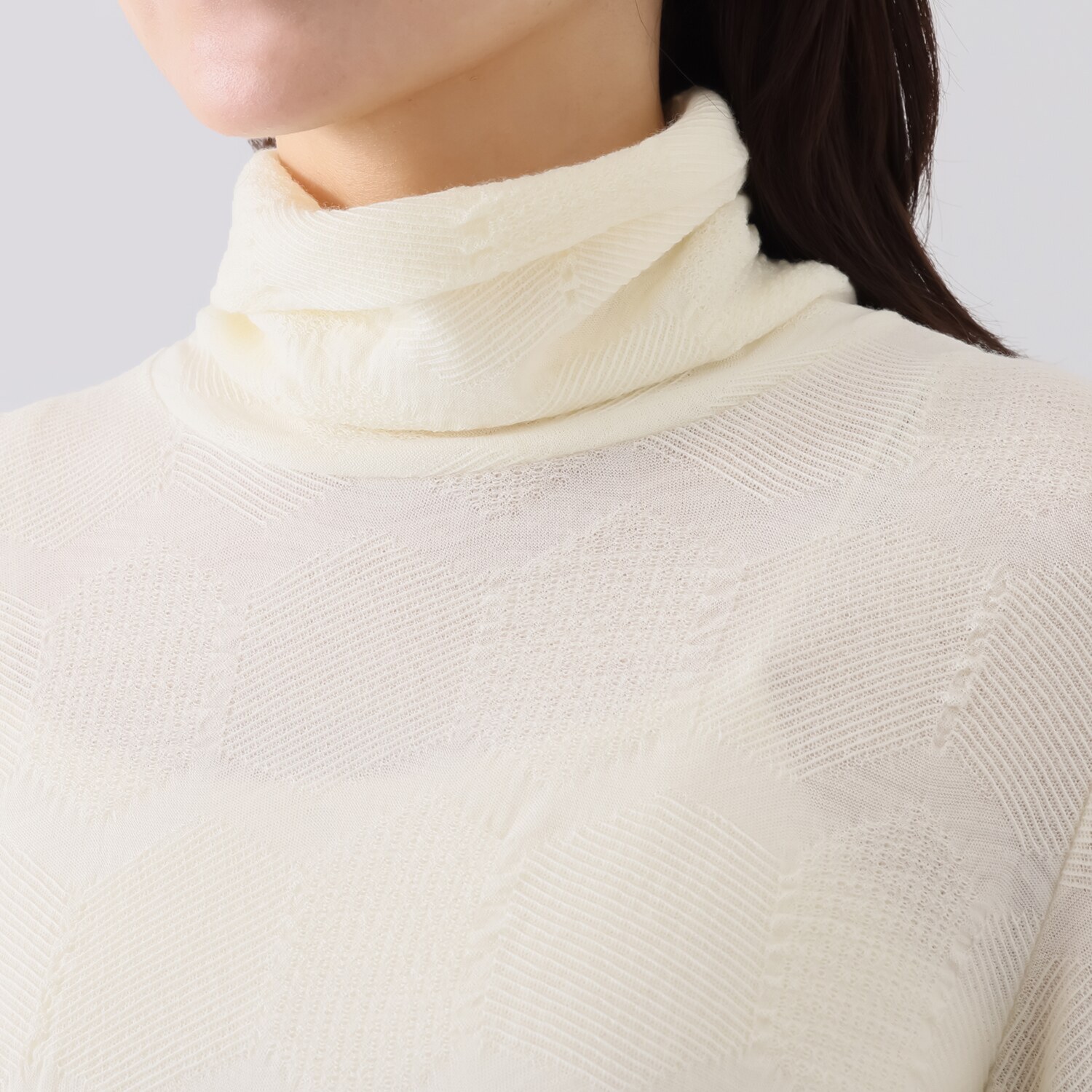 たおやか美 日本製 メリノウール１００％ ウォッシャブルジャガード タートルネック プルオーバー