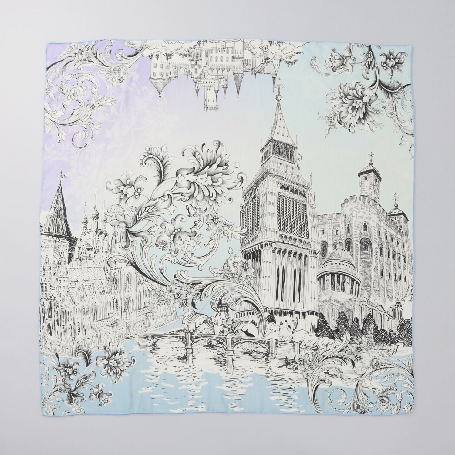 クリス・セリーン ウールシルク 両面プリント大判スカーフ ＜キャッスルモーニング＞