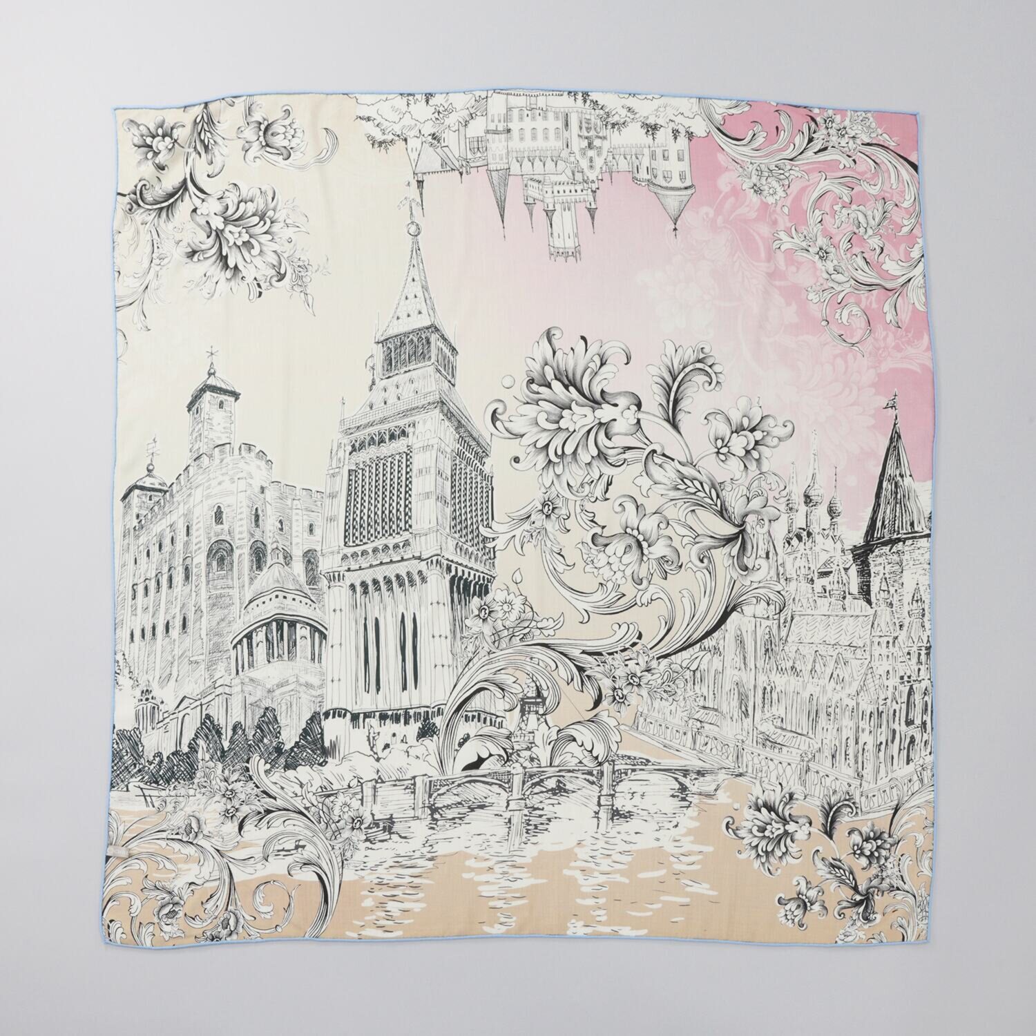 クリス・セリーン ウールシルク 両面プリント大判スカーフ ＜キャッスルモーニング＞