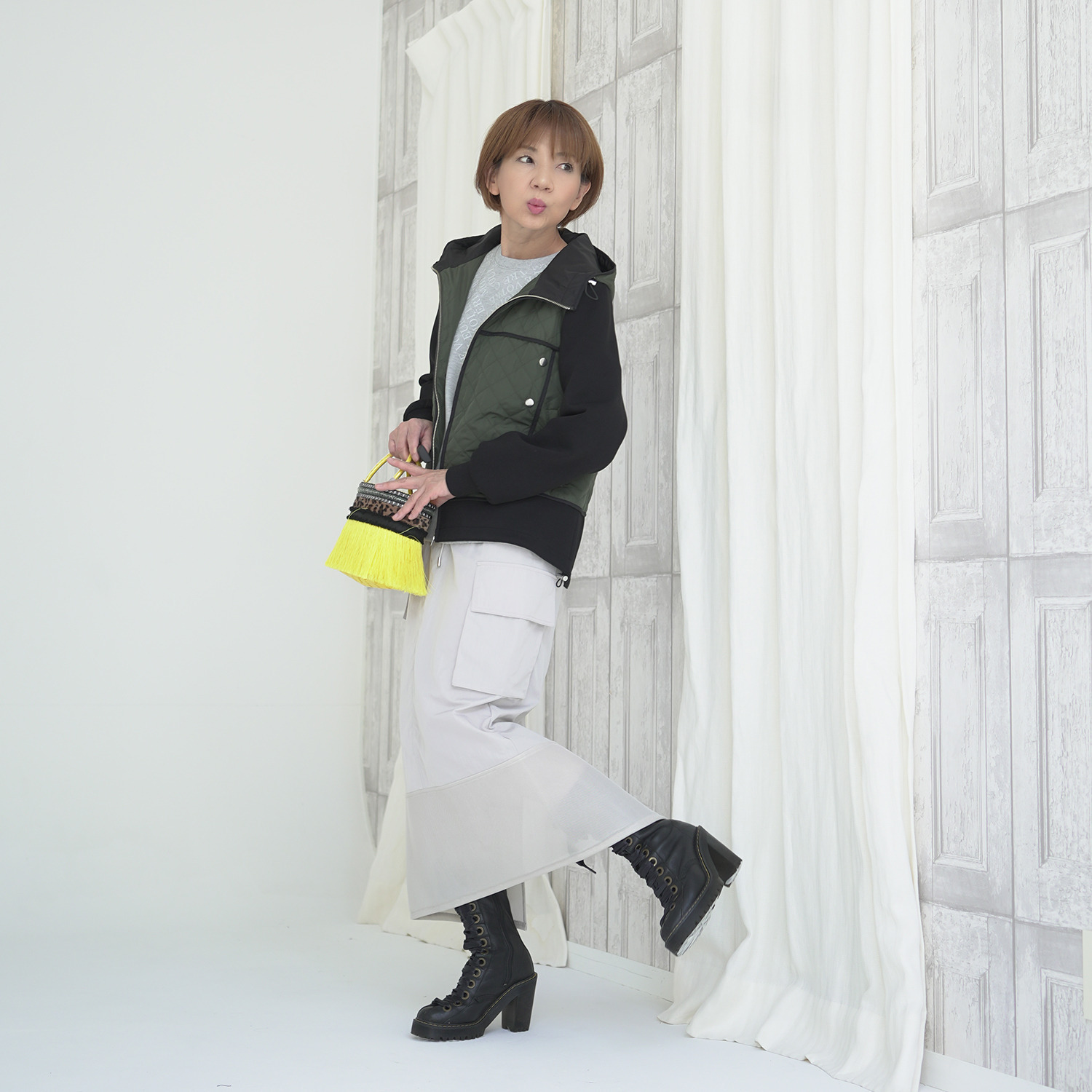 エムズ　スタイル キルティングデザイン パイピングアクセント フーディーブルゾン