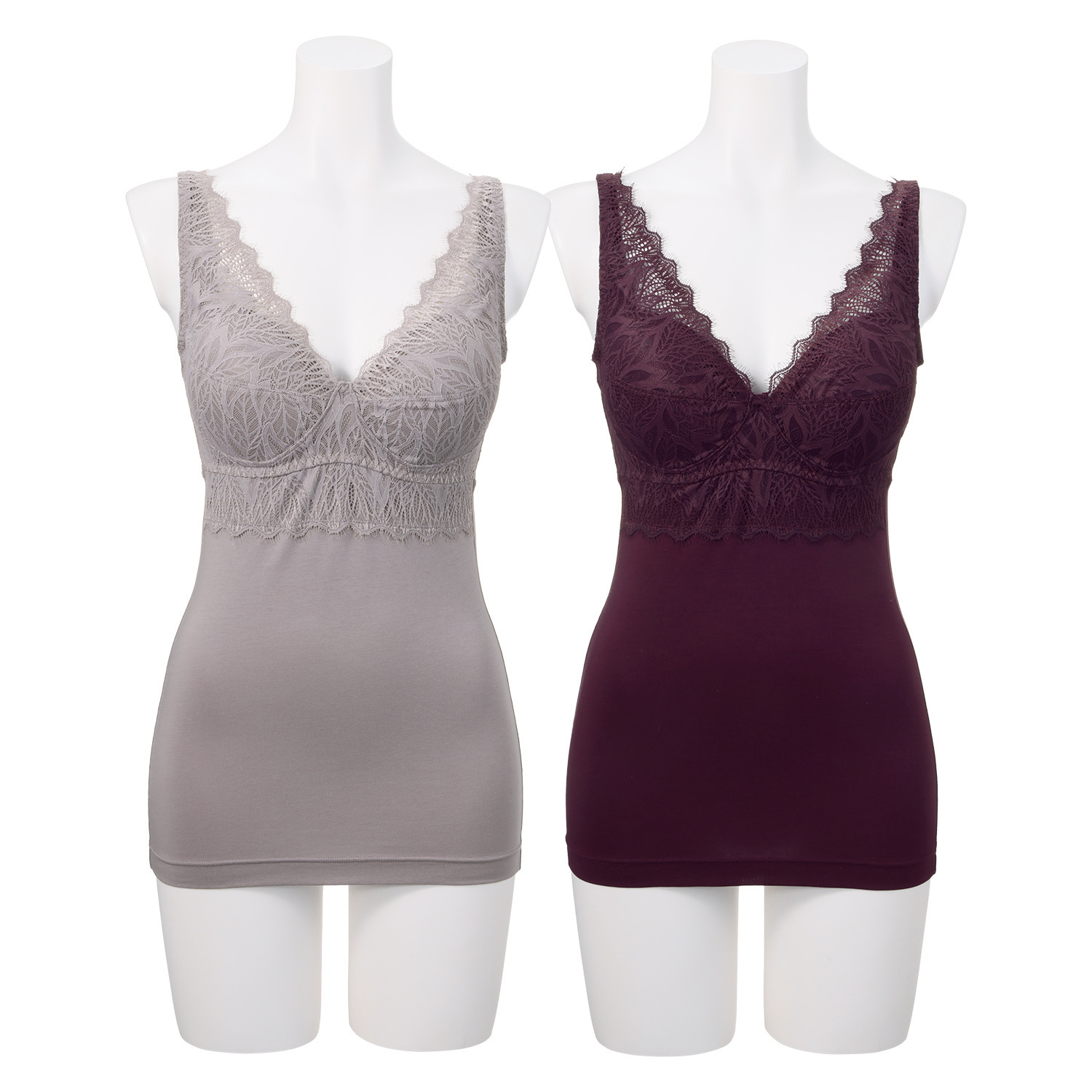 ヘ・エラ 抗菌防臭 上質ファインコットン使用 レーシー カップ付キャミソール ２枚セット