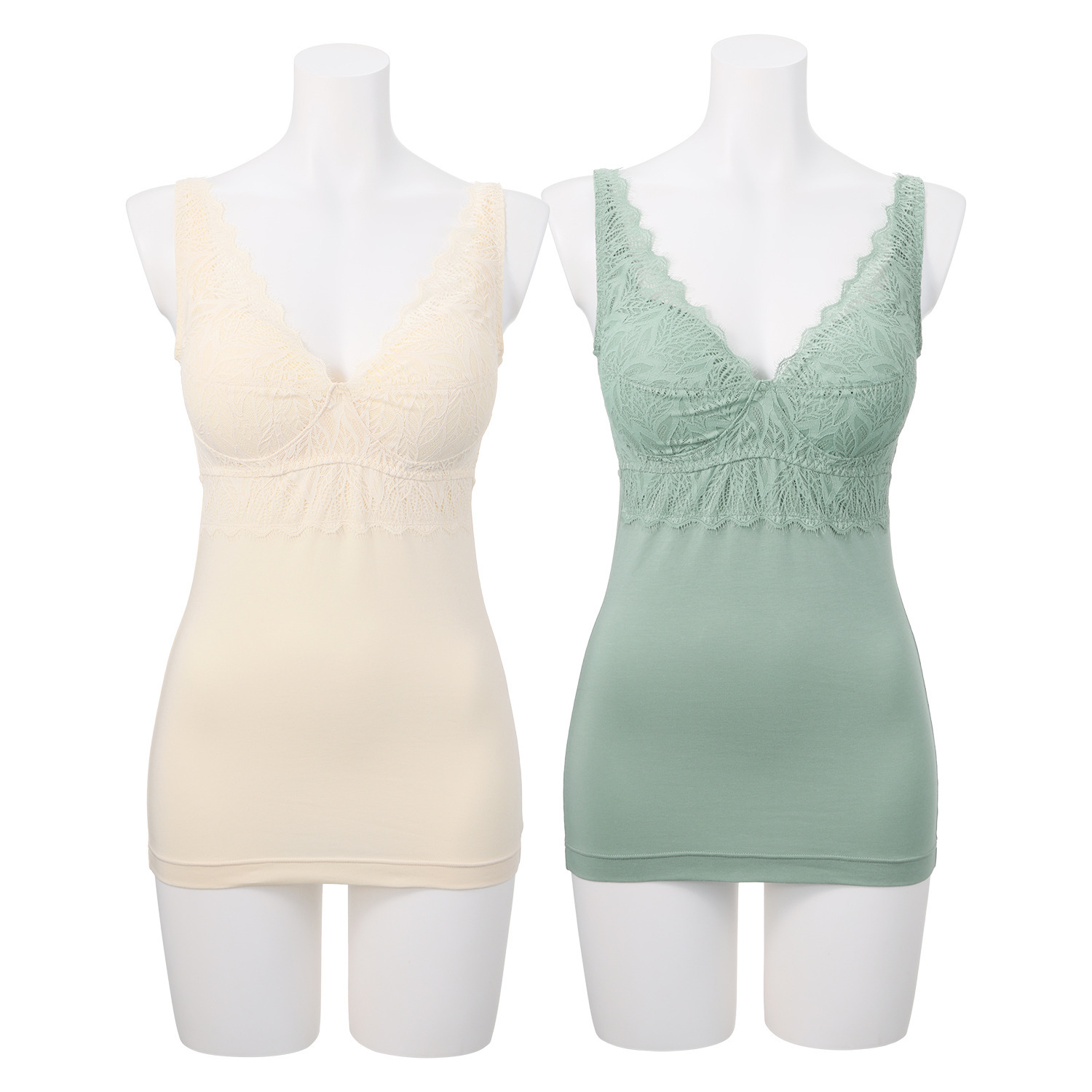 ヘ・エラ 抗菌防臭 上質ファインコットン使用 レーシー カップ付キャミソール ２枚セット