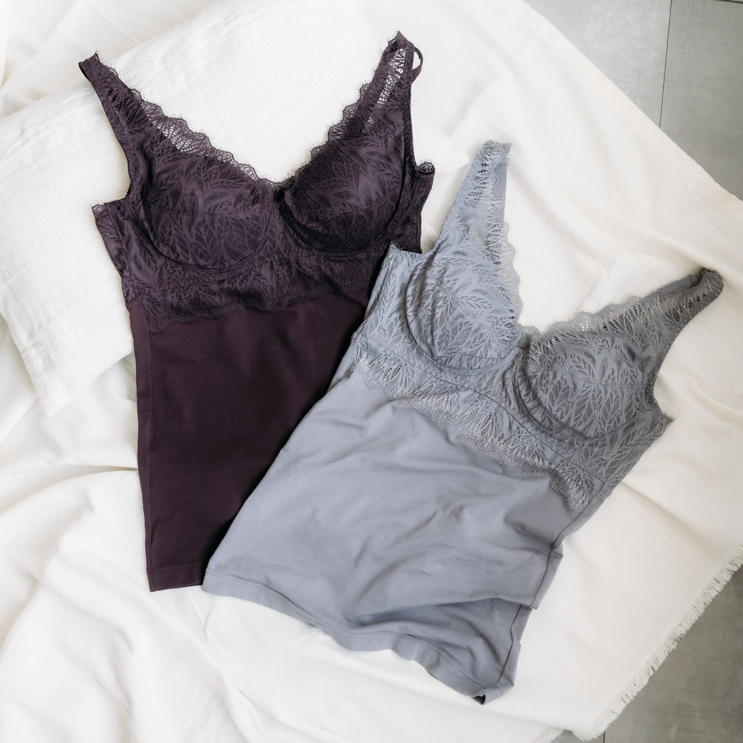 ヘ・エラ 抗菌防臭 上質ファインコットン使用 レーシー カップ付キャミソール ２枚セット