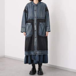 ベルデニム パネル切替 ヴィンテージ風 フリンジデザイン デニムコート