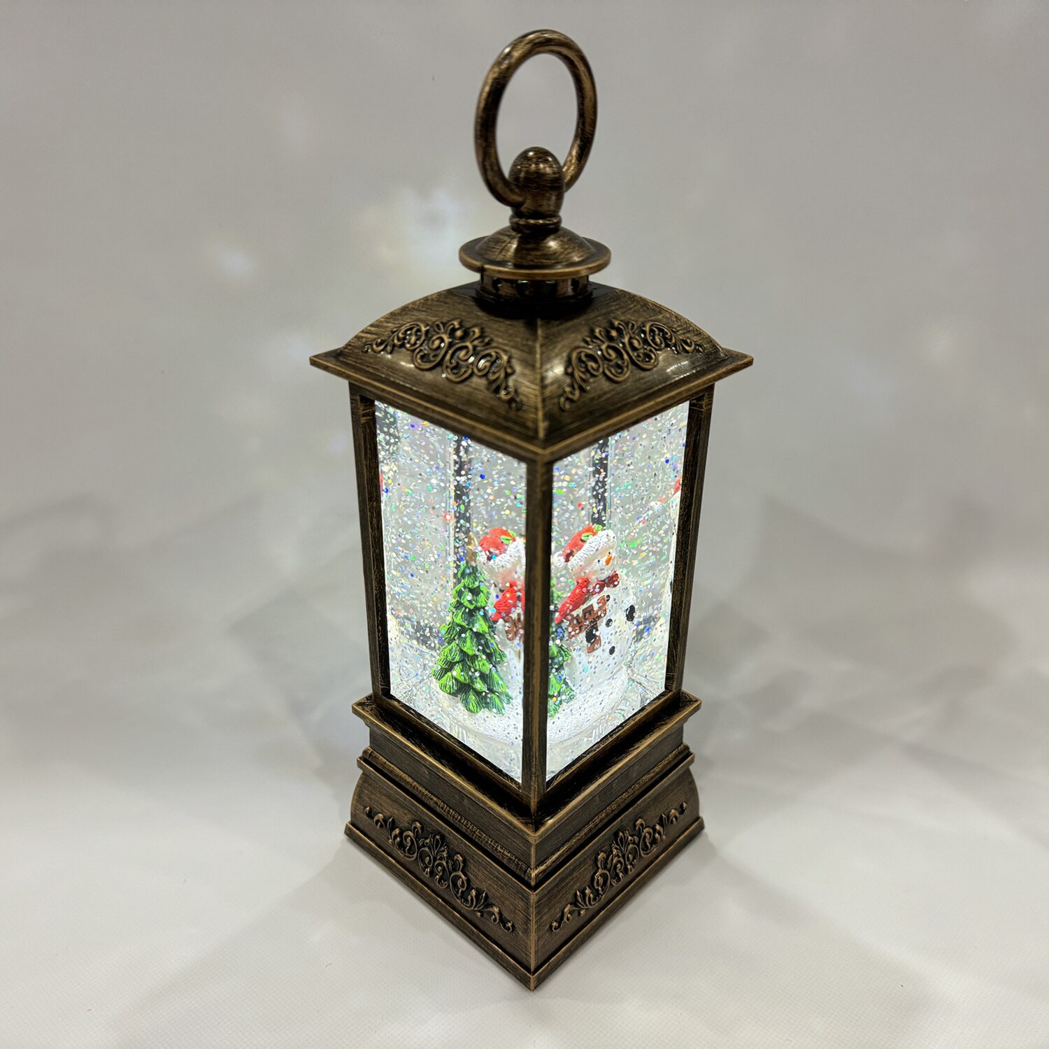 ライトアップで きらきら光る スノーイング アンティーク調 ランタンライト四角
