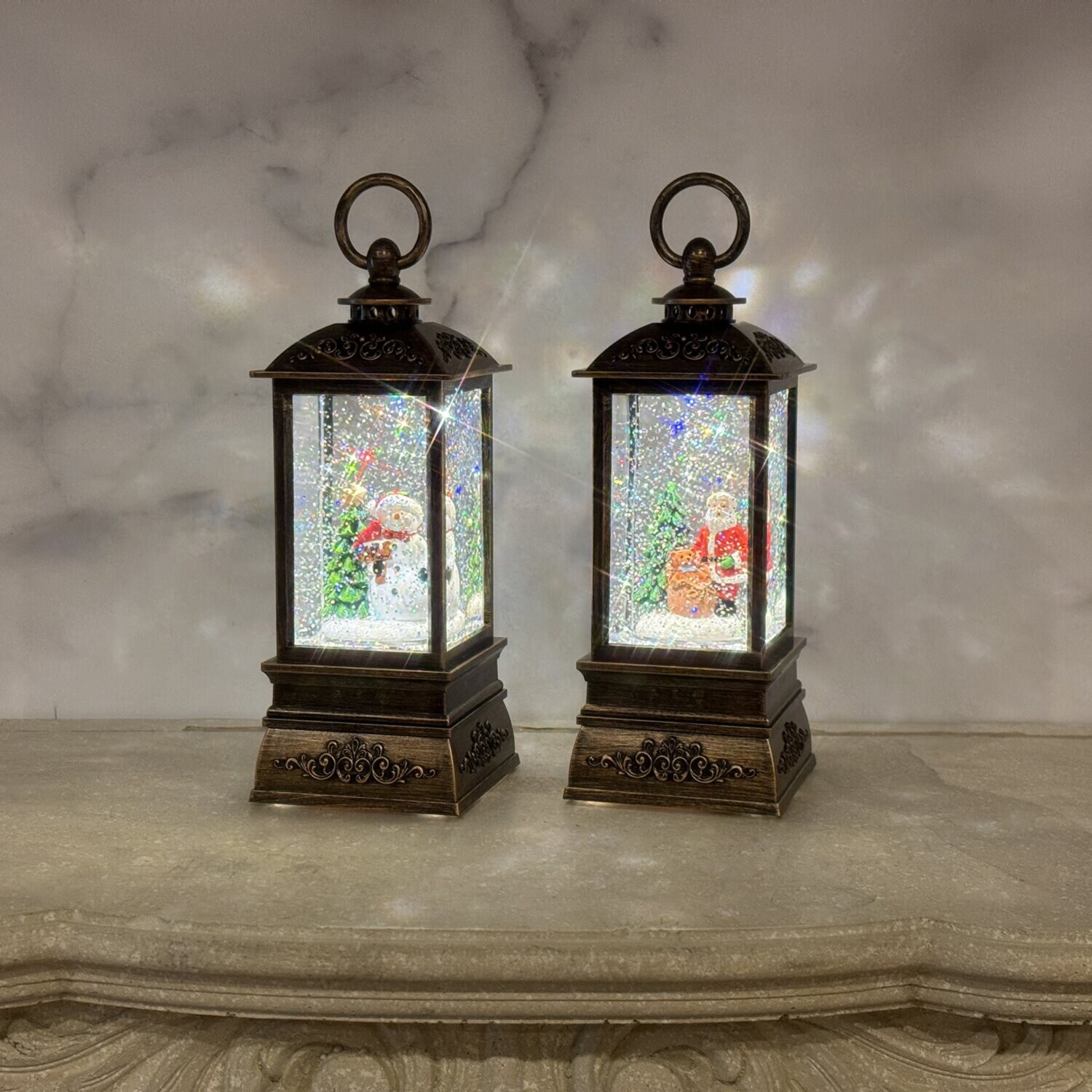 ライトアップで きらきら光る スノーイング アンティーク調 ランタンライト四角