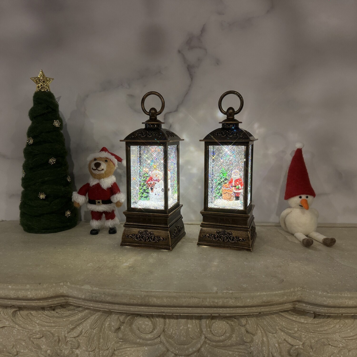 ライトアップで きらきら光る スノーイング アンティーク調 ランタンライト四角