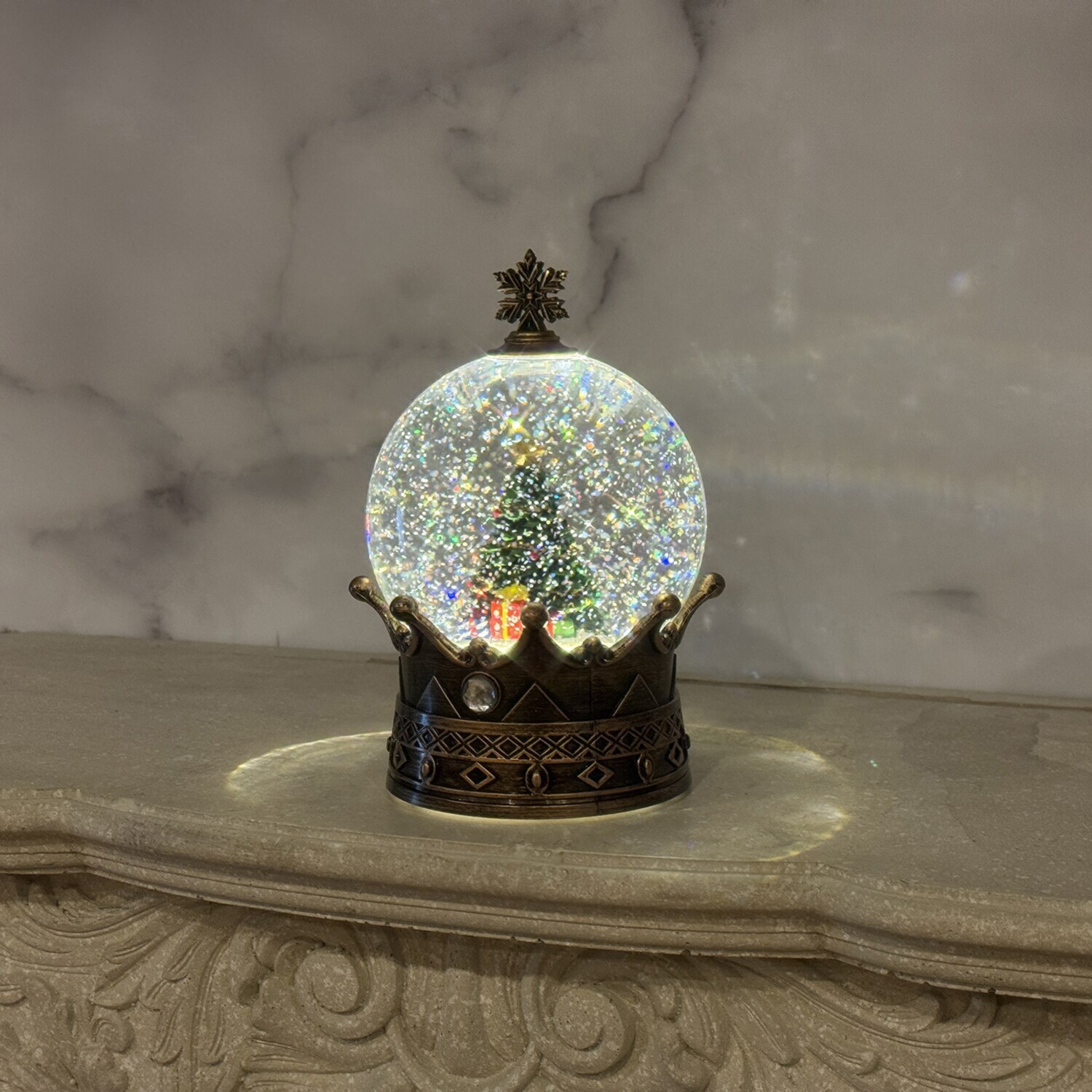 ライトアップで きらきら光る スノーイング アンティーク調 ボール型ライト