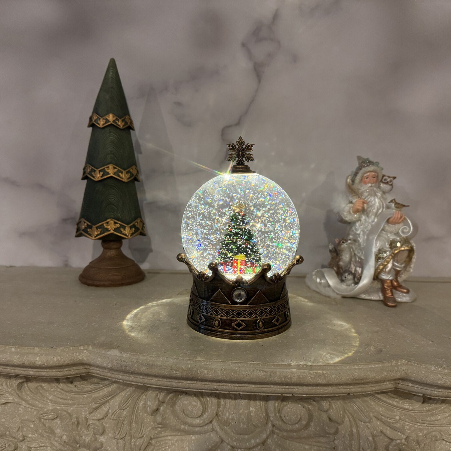 ライトアップで きらきら光る スノーイング アンティーク調 ボール型ライト