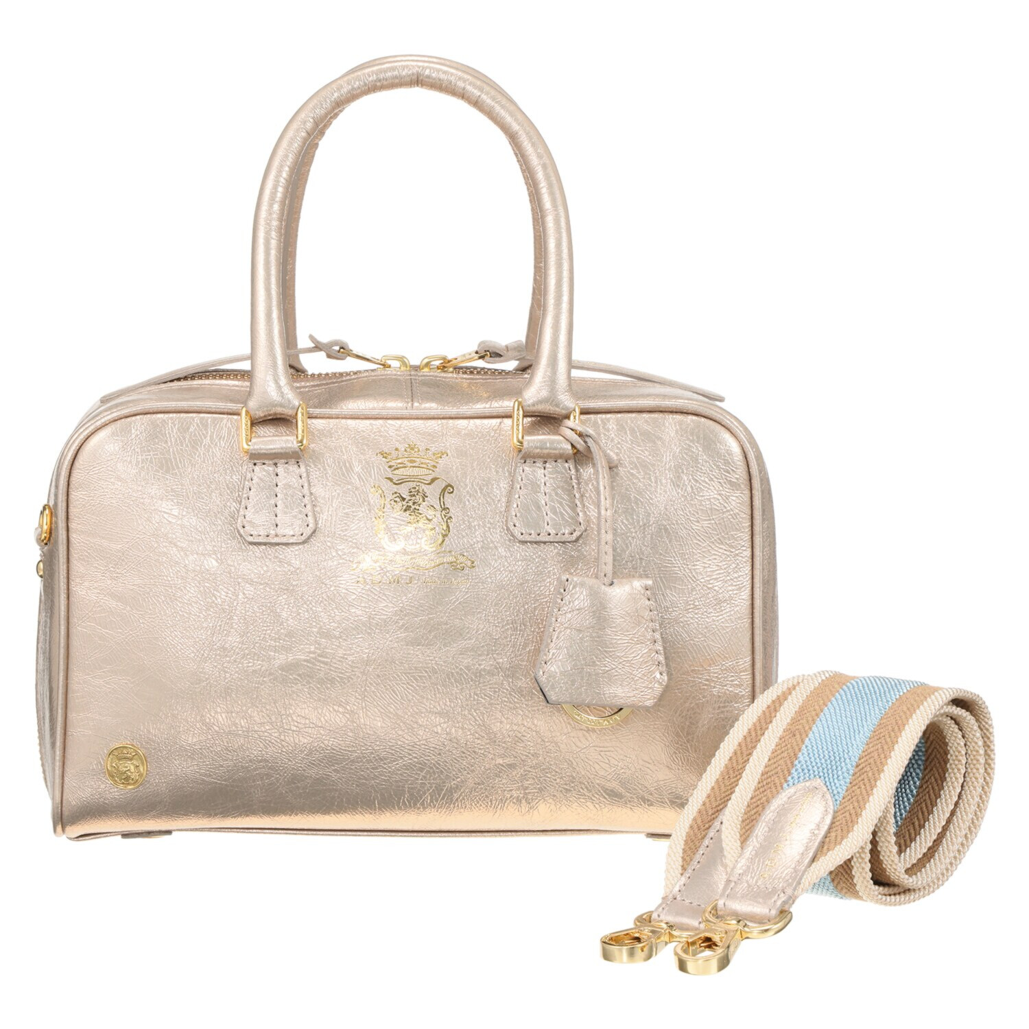 エーディーエムジェイ イタリアンレザー クラックメタル ２ウェイボストンバッグ ＜２３ｃｍ＞