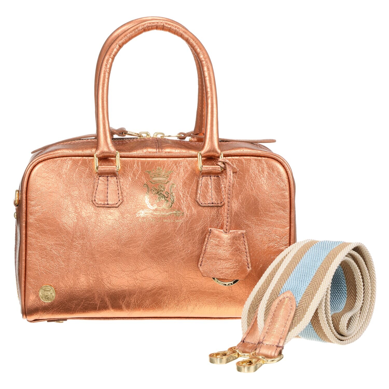 エーディーエムジェイ イタリアンレザー クラックメタル ２ウェイボストンバッグ ＜２３ｃｍ＞