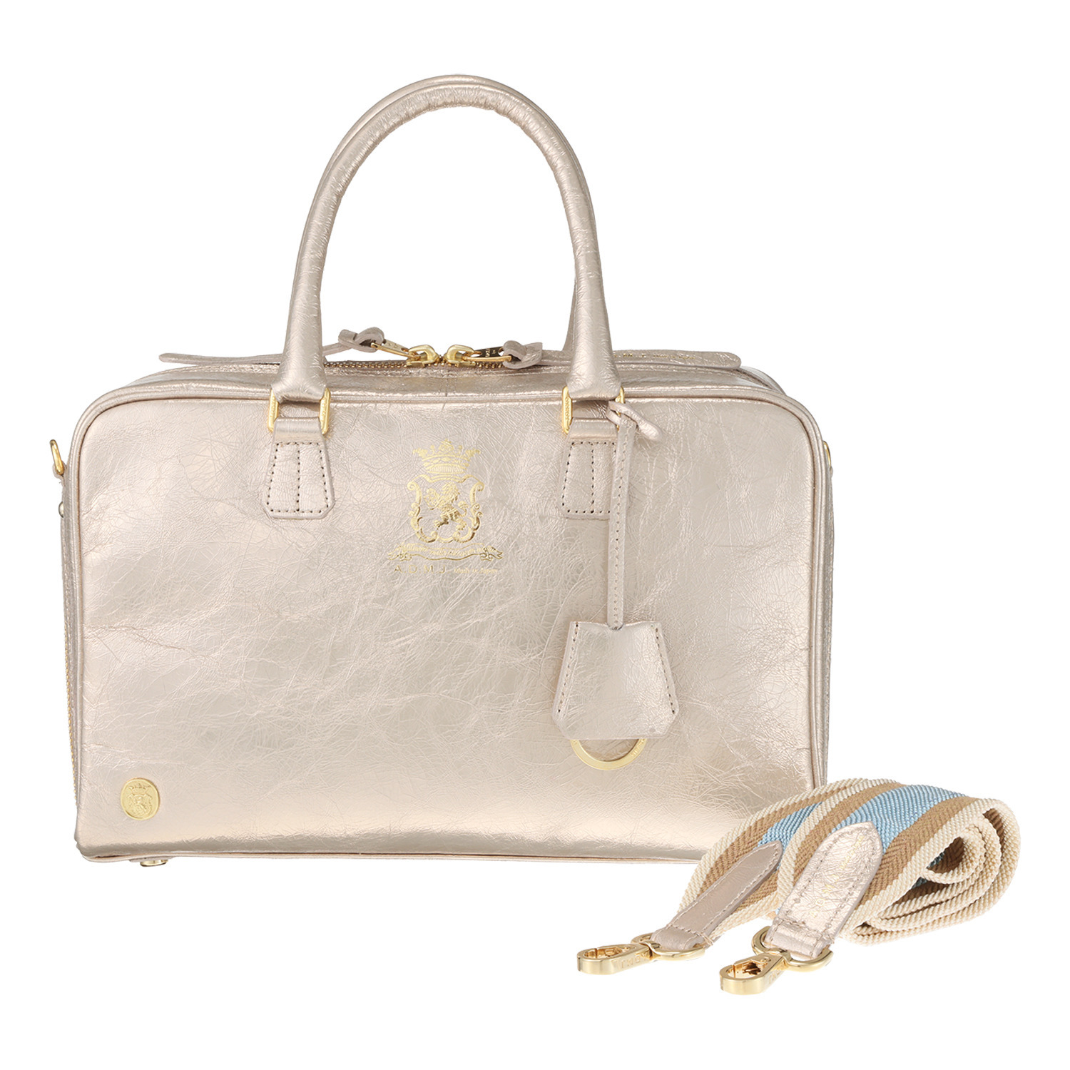 エーディーエムジェイ イタリアンレザー クラックメタル ２ウェイボストンバッグ ＜２８ｃｍ＞