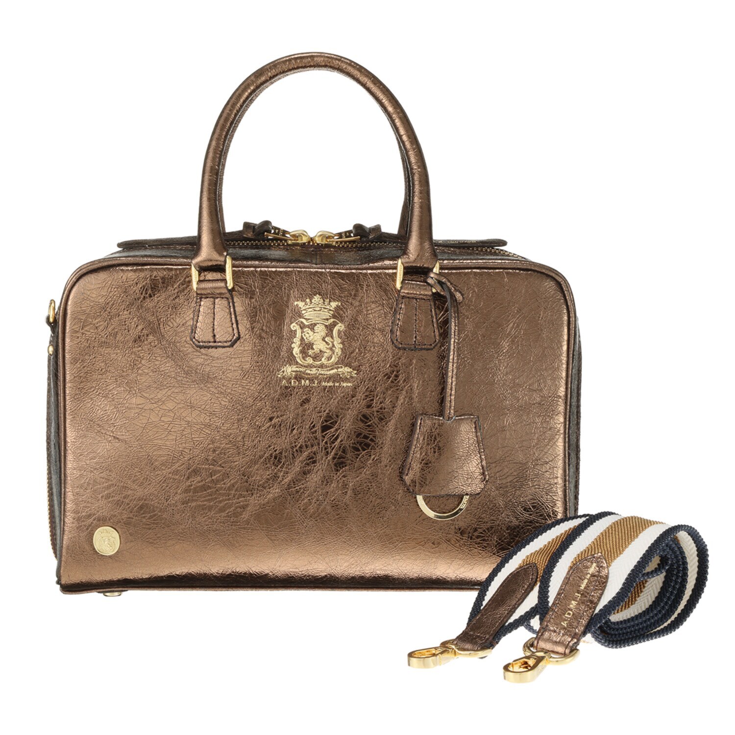 エーディーエムジェイ イタリアンレザー クラックメタル ２ウェイボストンバッグ ＜２８ｃｍ＞