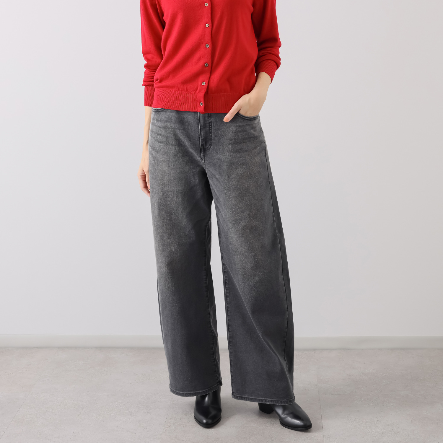 シュガーデプト 針布起毛 美脚ワイドジーンズ