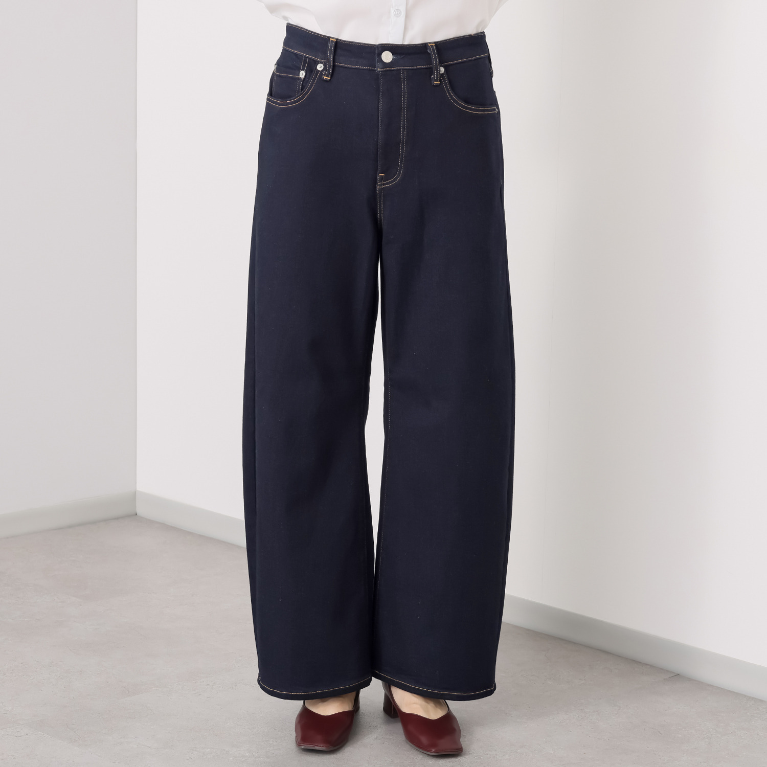 シュガーデプト 針布起毛 美脚ワイドジーンズ