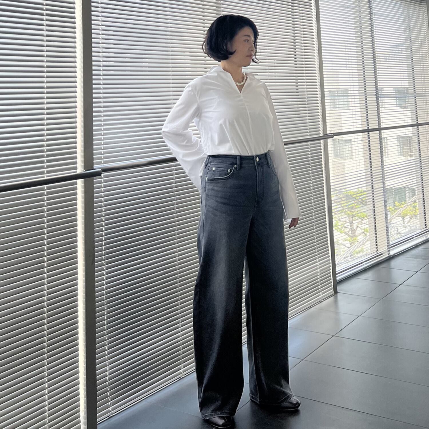 シュガーデプト 針布起毛 美脚ワイドジーンズ