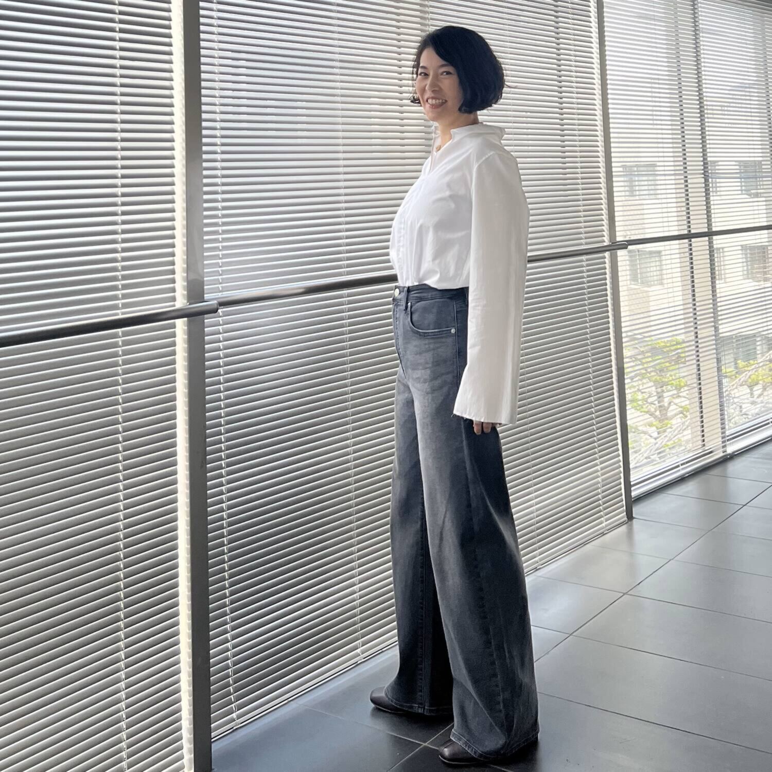 シュガーデプト 針布起毛 美脚ワイドジーンズ