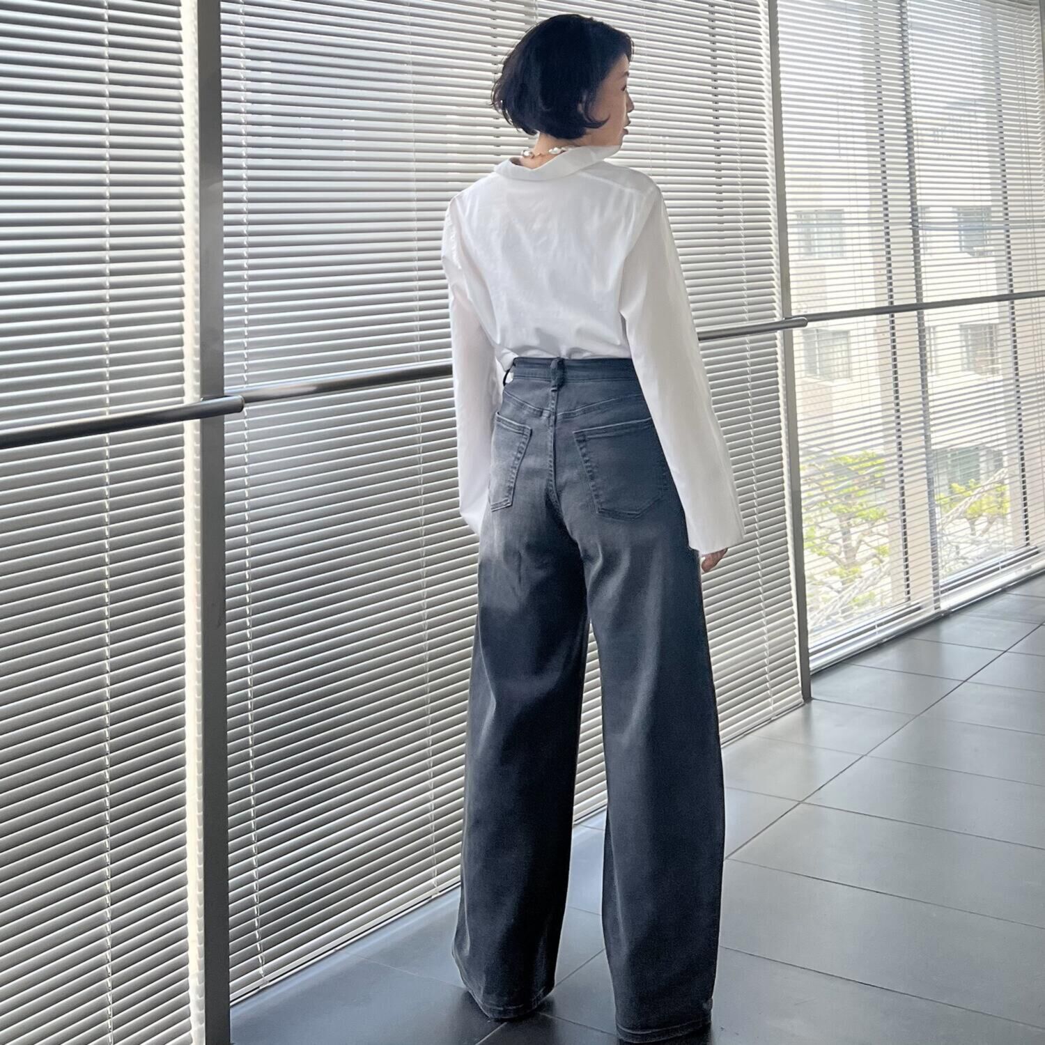 シュガーデプト 針布起毛 美脚ワイドジーンズ