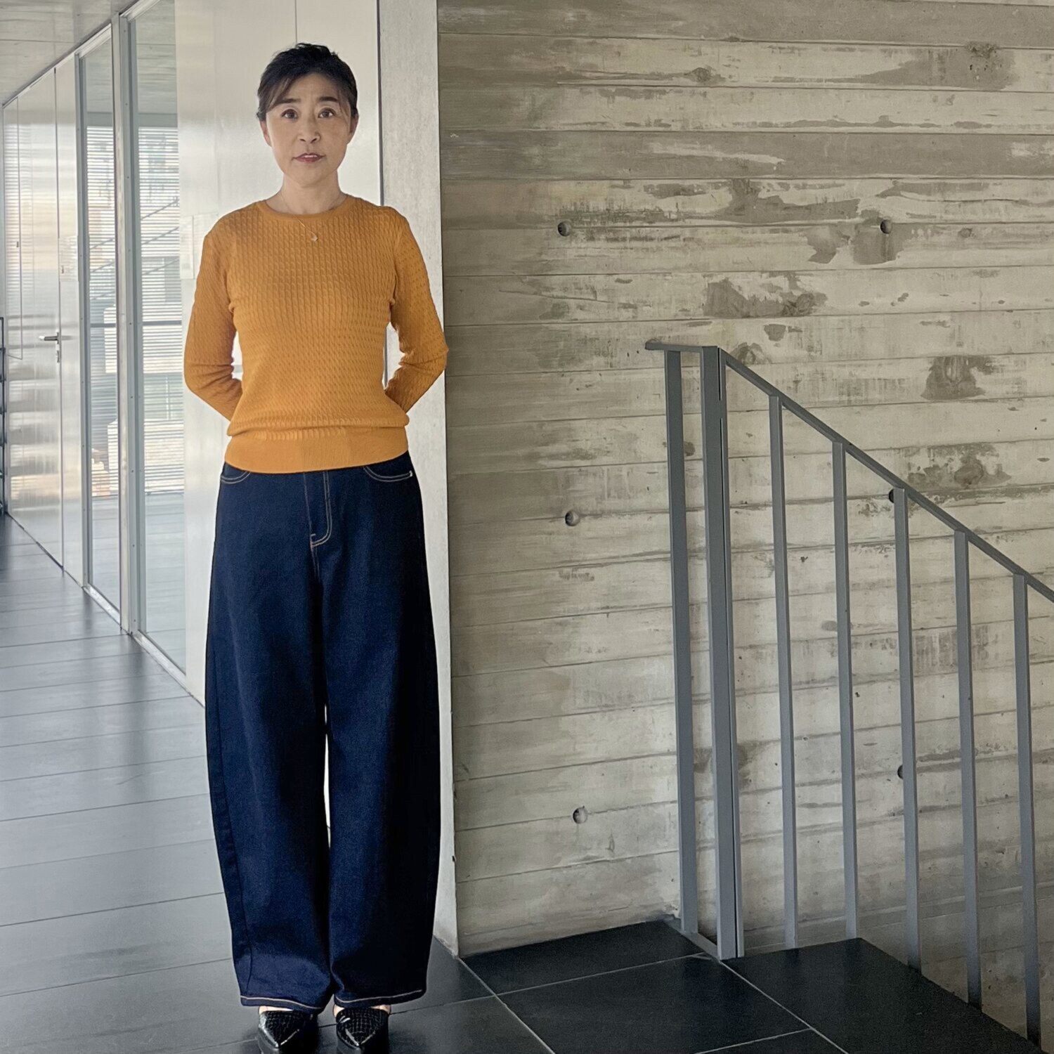 シュガーデプト 針布起毛 美脚ワイドジーンズ