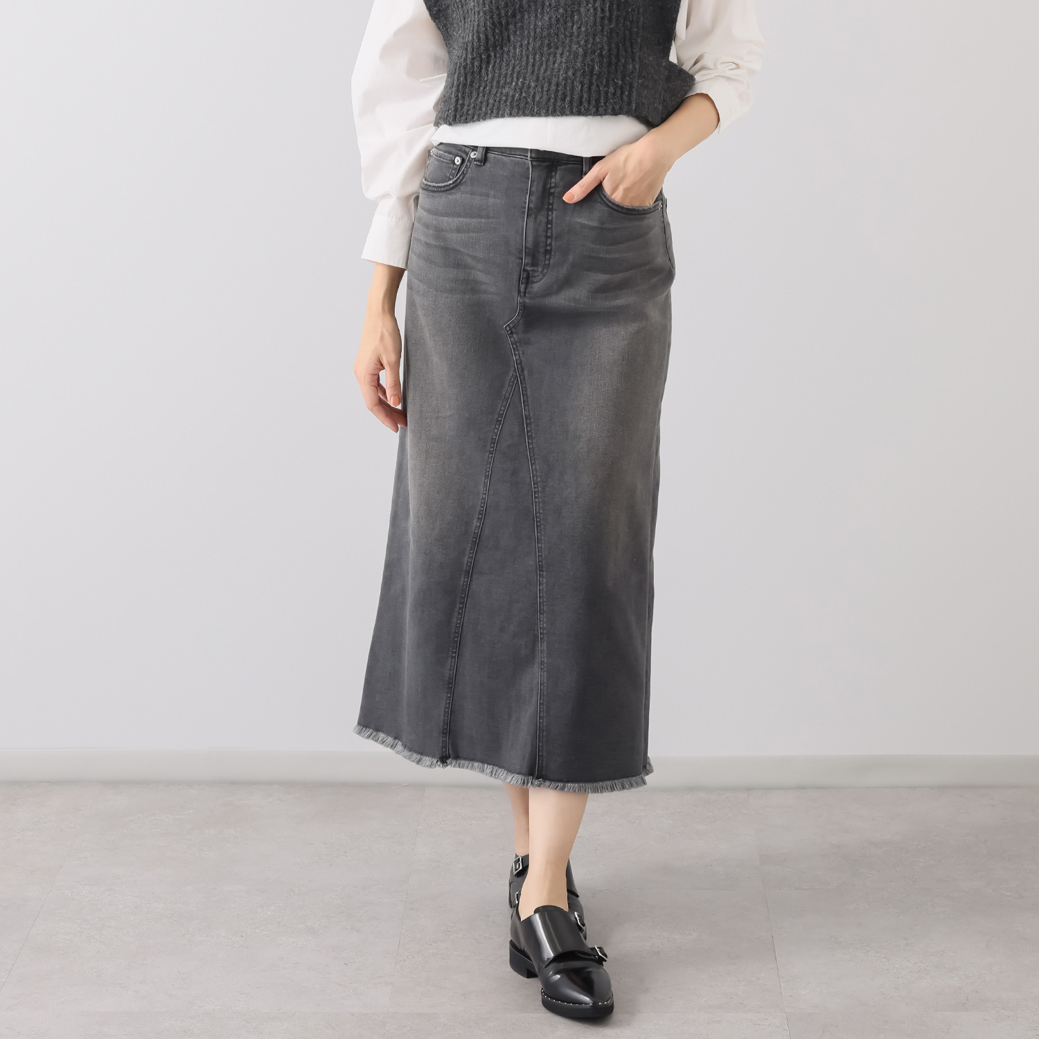 シュガーデプト 針布起毛 美脚パネルデザイン スカート