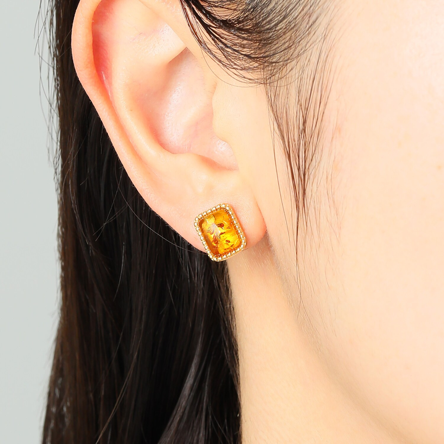 久慈琥珀 シルバー アンバー スクエアピアス