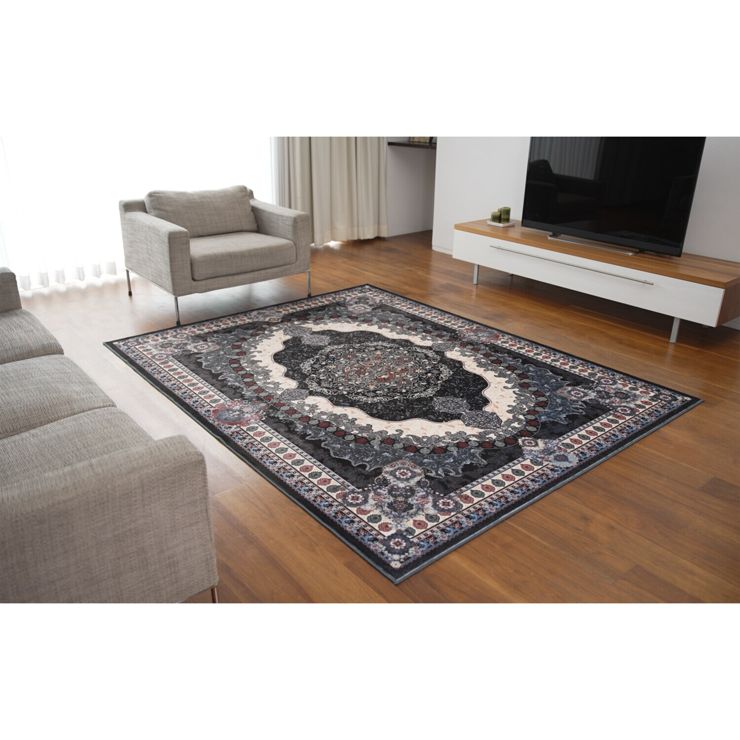 洗える＆はっ水加工で お手入れ簡単！ ペルシャンデザイン シルクタッチカーペット “マルグリット” ＜１９０×２４０ｃｍ＞