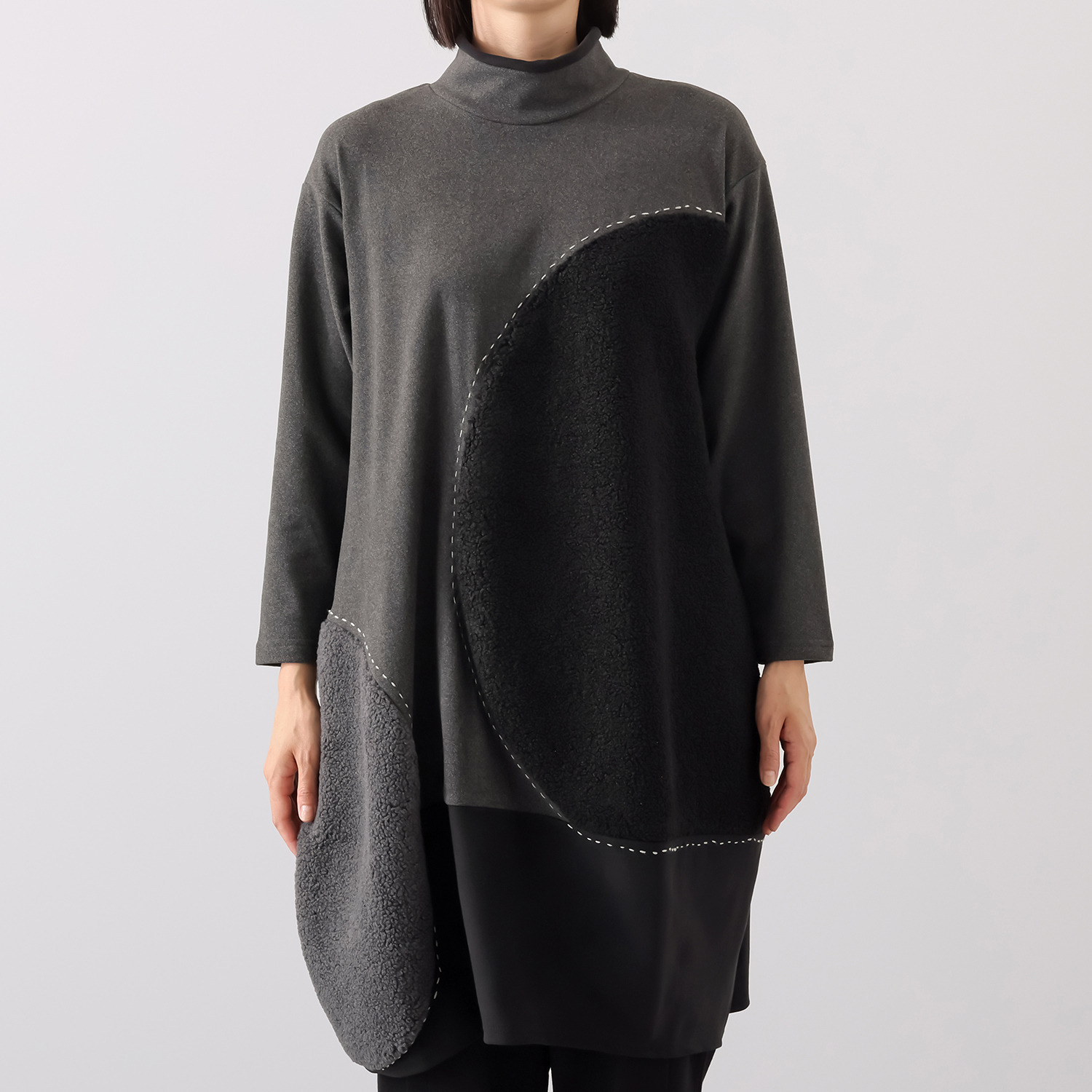 コイビトミサキ　ブラック カーブ切替 デザイン ロングチュニック