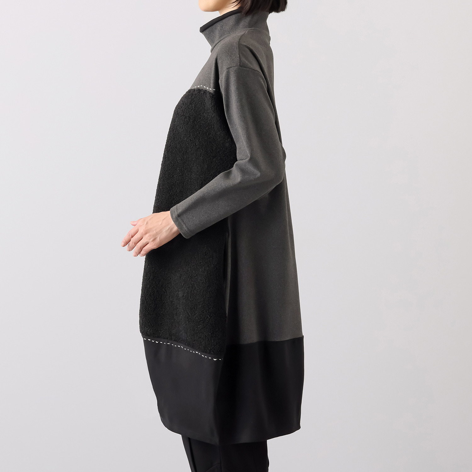 コイビトミサキ　ブラック カーブ切替 デザイン ロングチュニック