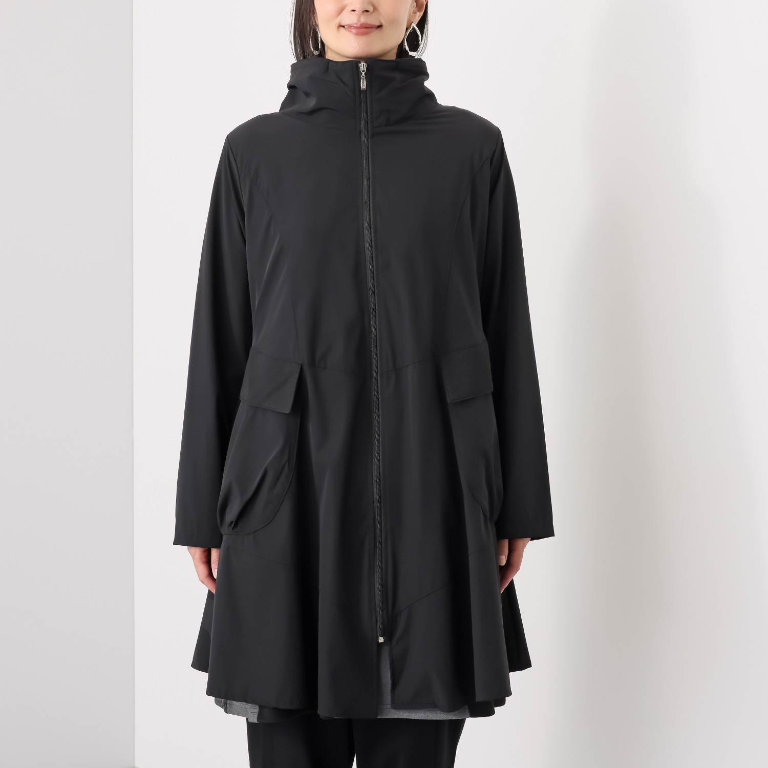 コイビトミサキ　ブラック リブアクセント ストレッチ ライトコート