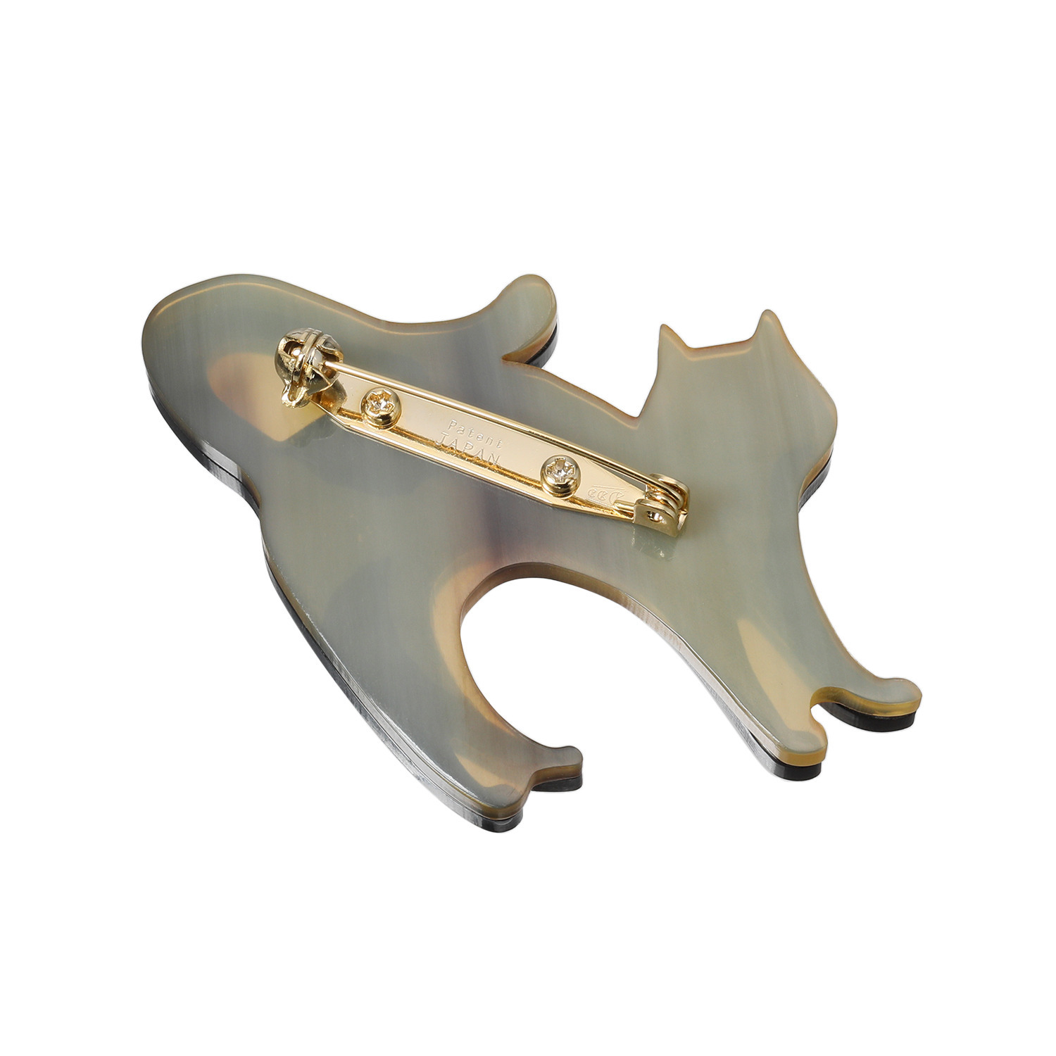 グレイスモア 黒水牛＆飴色水牛 バイカラー キャットモティーフ ブローチ