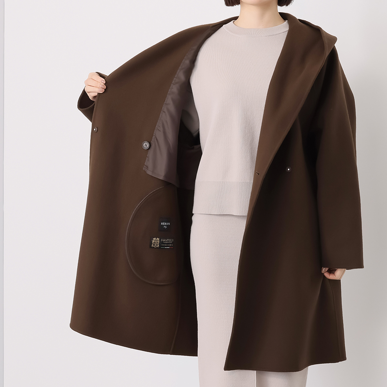 メリオン イタリア・マンテコ社製 生地使用 ダブルフェイス フーディーコート