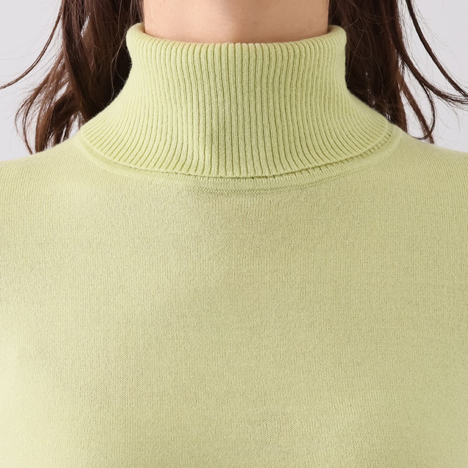 メリオン カシミヤタッチの肌触り シアー切替デザイン ハイネック ニットプルオーバー