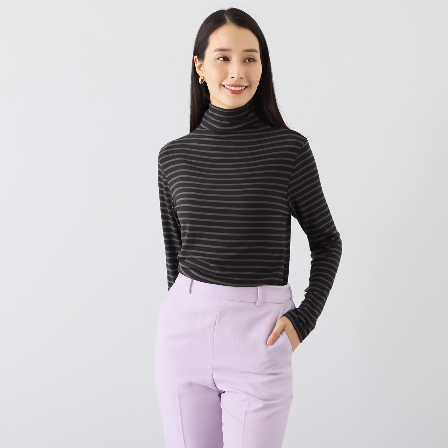 アリュメット ふんわりやわらか 起毛ボーダー プルオーバー