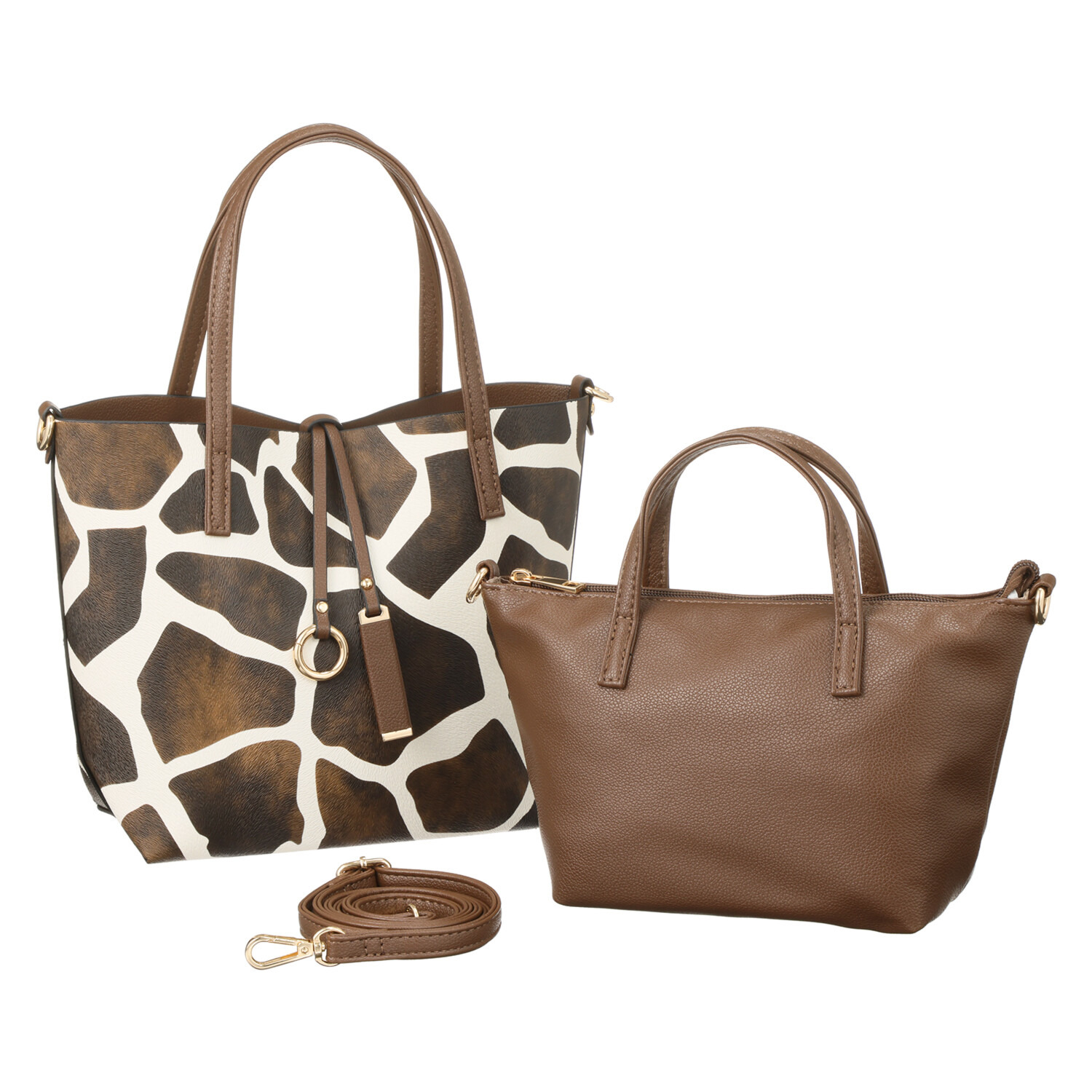 ラルジュ インナーポーチ付 フェイクレザー アニマル柄 リバーシブル ２ウェイバッグ