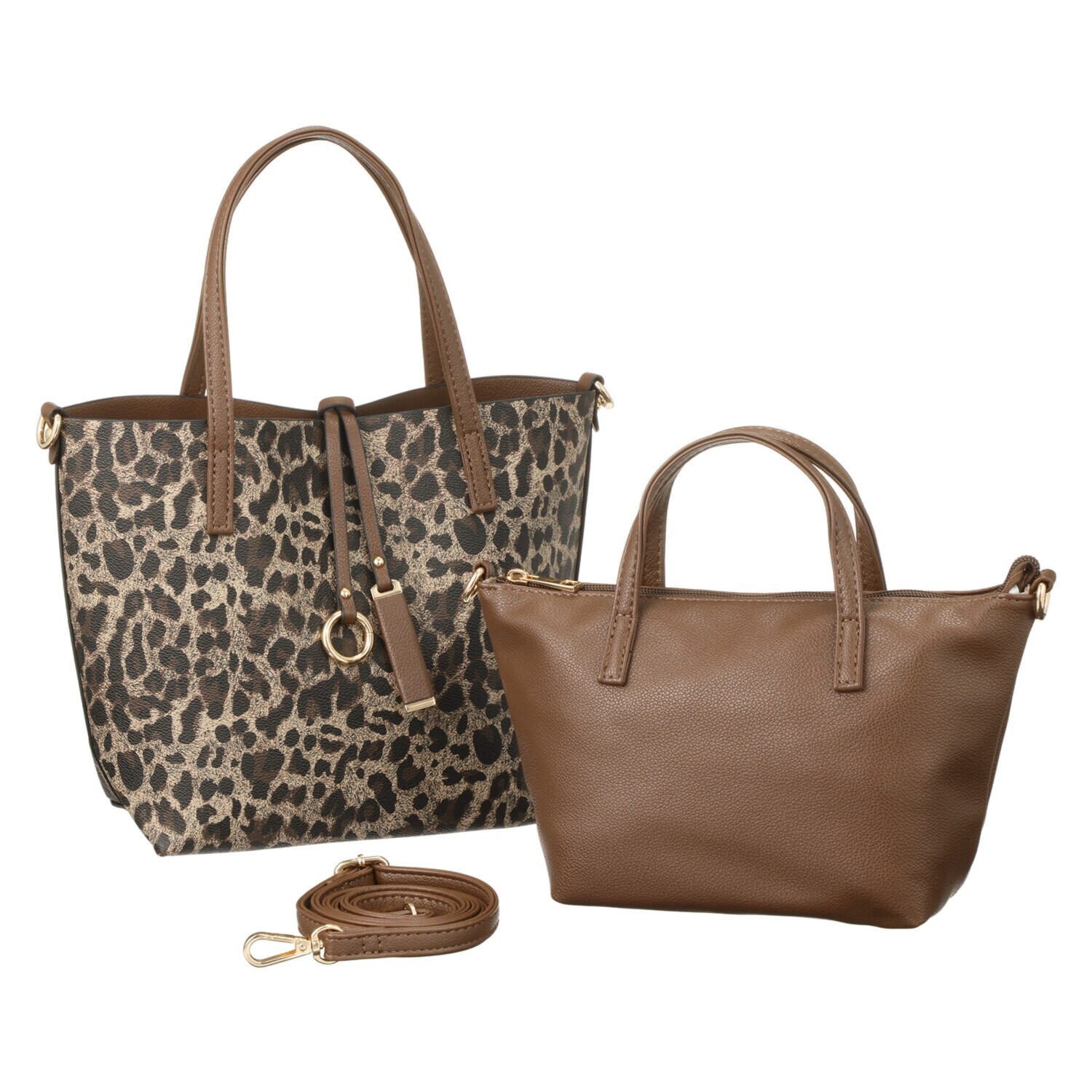 ラルジュ インナーポーチ付 フェイクレザー アニマル柄 リバーシブル ２ウェイバッグ