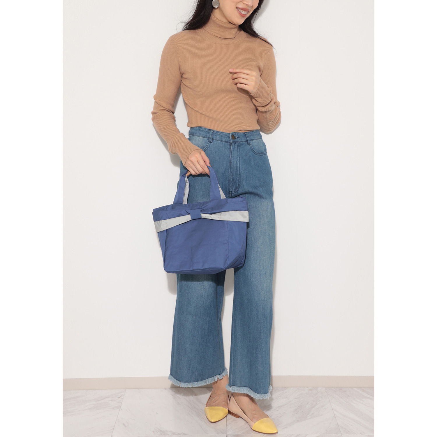 ラルジュ バイカラー 天ファスナー リボントートバッグ