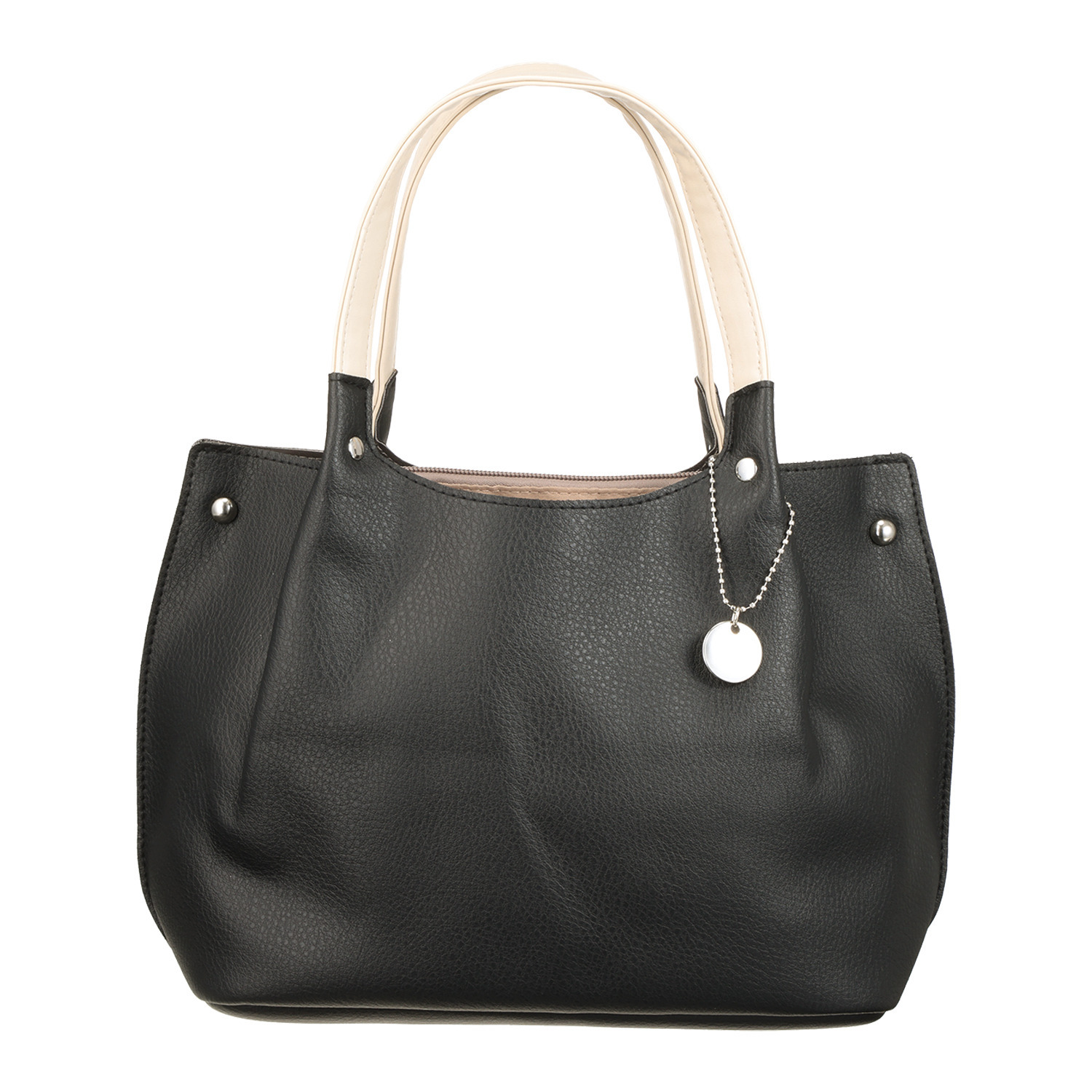 ラルジュ チャーム付 軽量 フェイクレザー ハンドバッグ