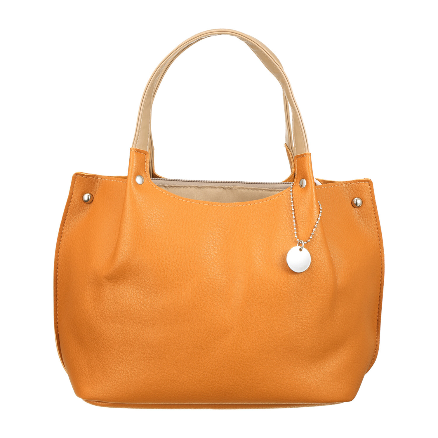 ラルジュ チャーム付 軽量 フェイクレザー ハンドバッグ