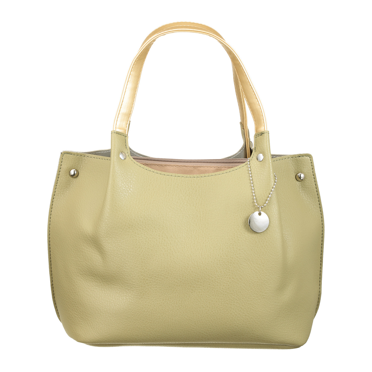 ラルジュ チャーム付 軽量 フェイクレザー ハンドバッグ