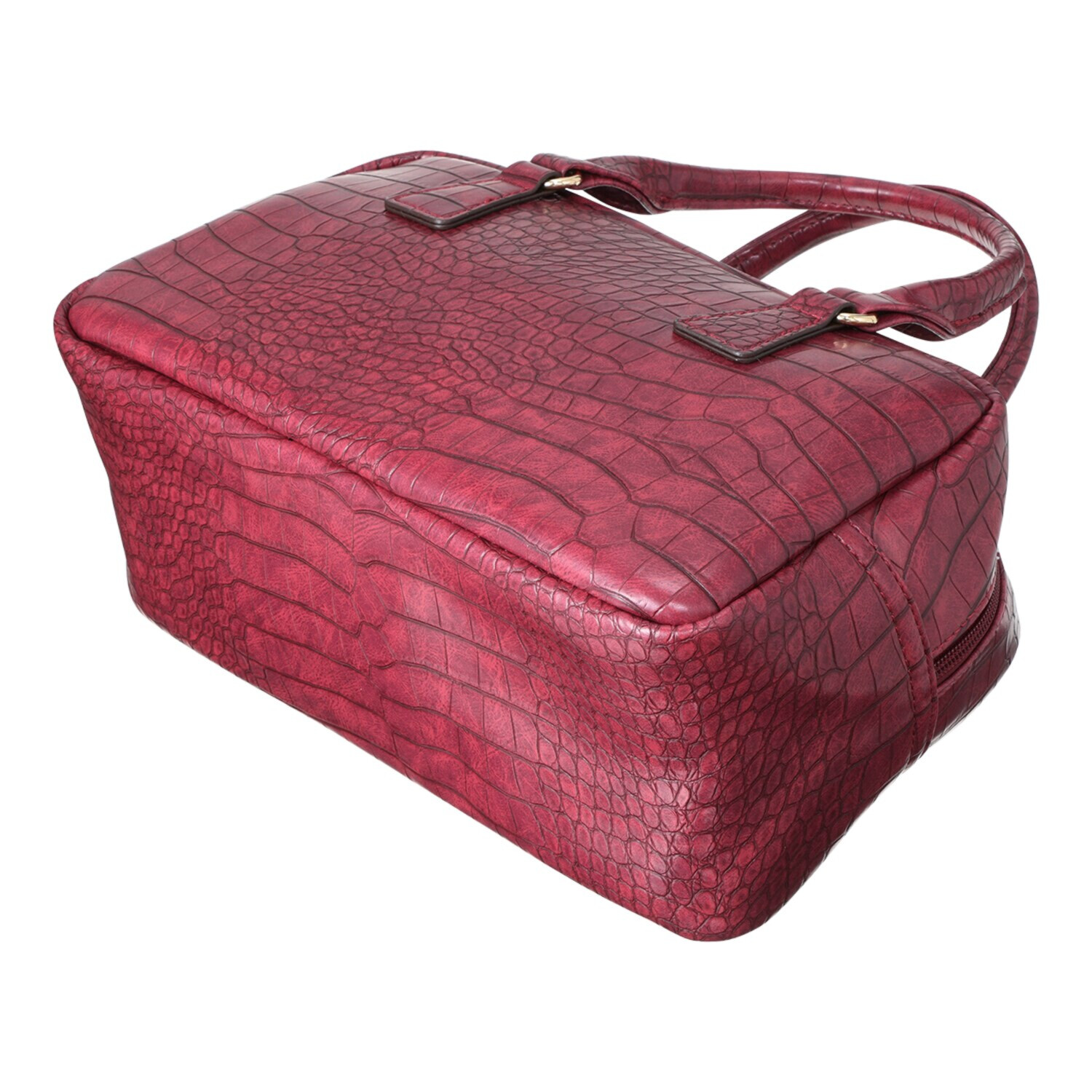 ラルジュ リアルな高級感！ クロコダイル型押し フェイクレザー ２ウェイ スクエアボストンバッグ