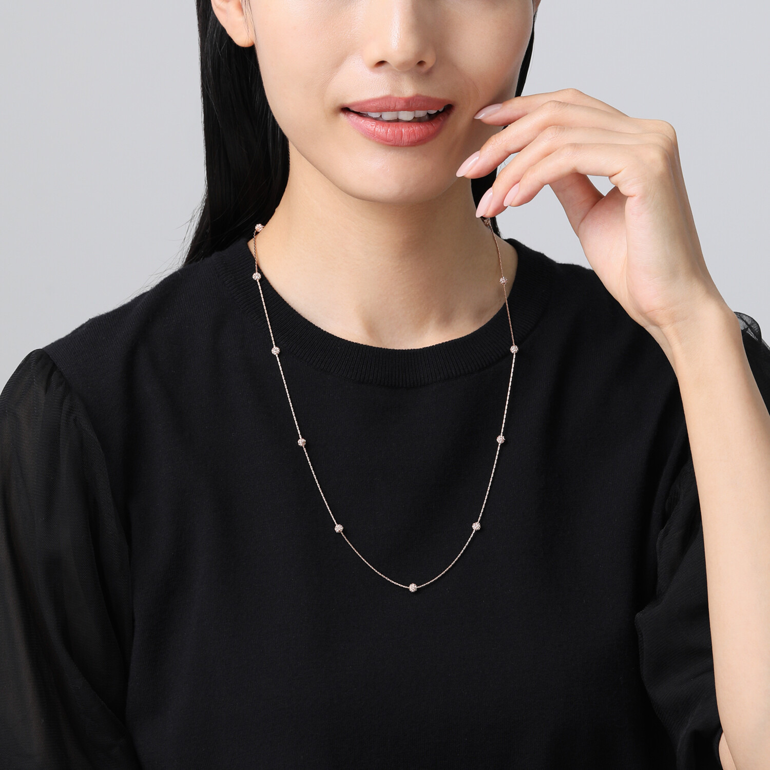 エービーステン ステンレス ビジュウ ミニボールチェーン ロングネックレス