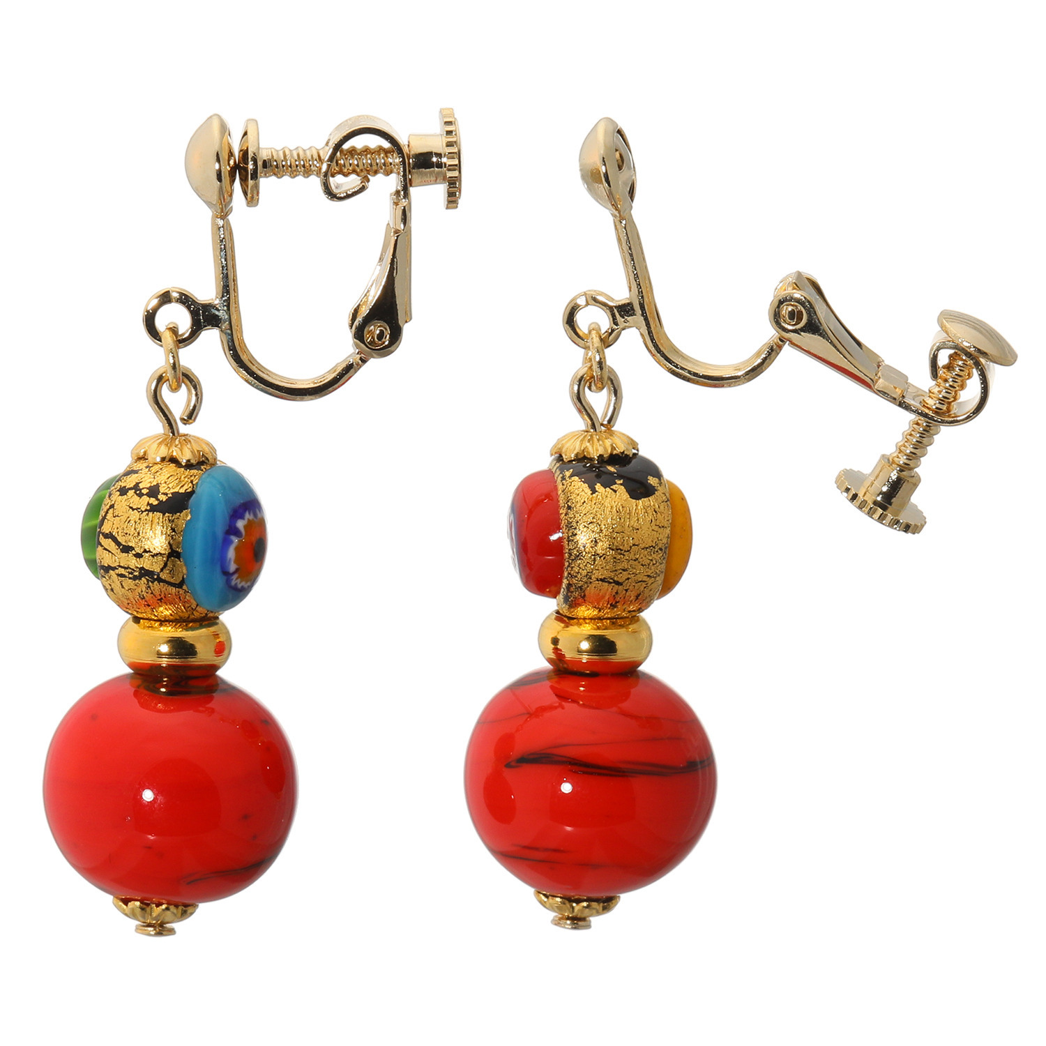 ラグーナ ベネチアンガラス レッドカラー スウィング イヤリング／ピアス