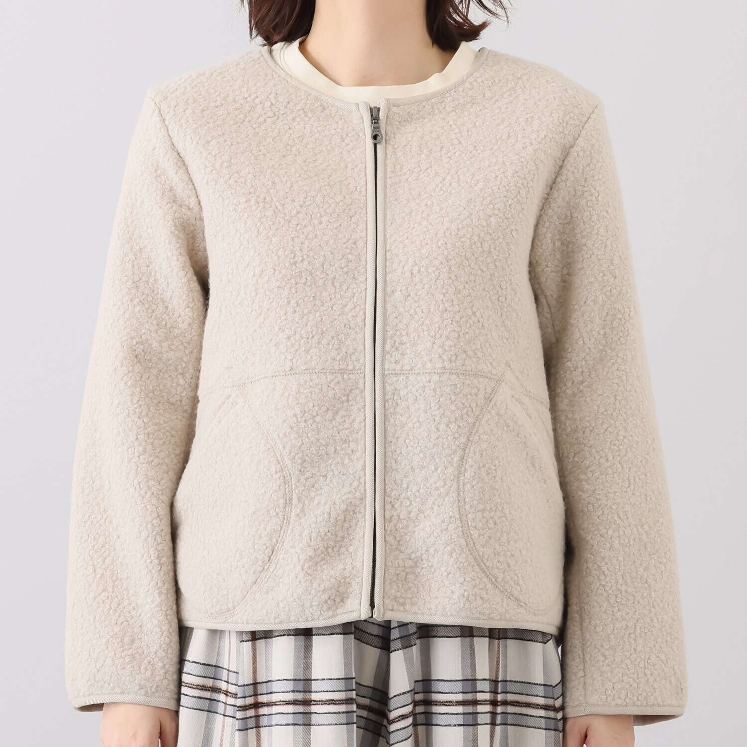 スタイル・ラヴィー コーディネイト力をアップ エコリングウール素材 パイピングアクセント ブルゾン