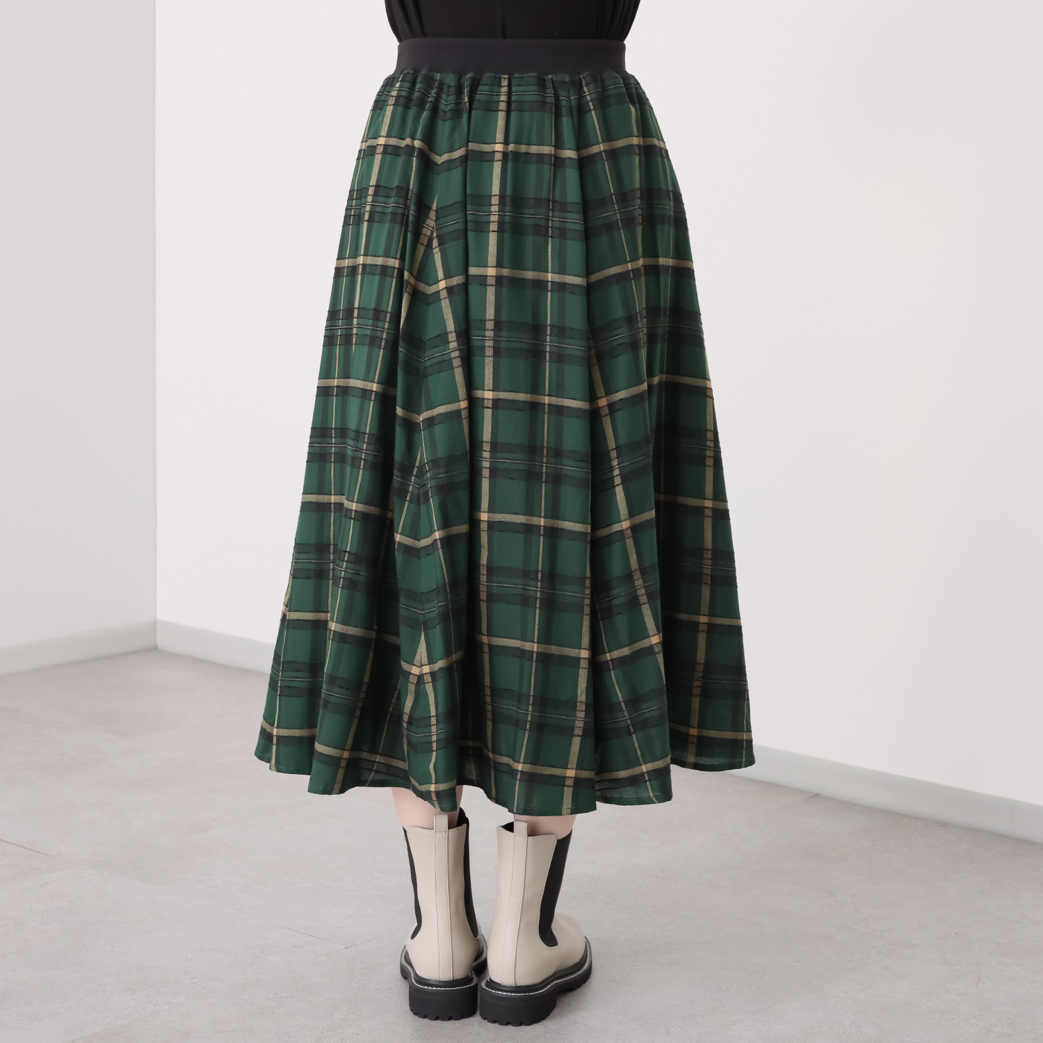 スタイル・ラヴィー モール糸入り先染チェック リブ＆ゴムウエスト フレアースカート