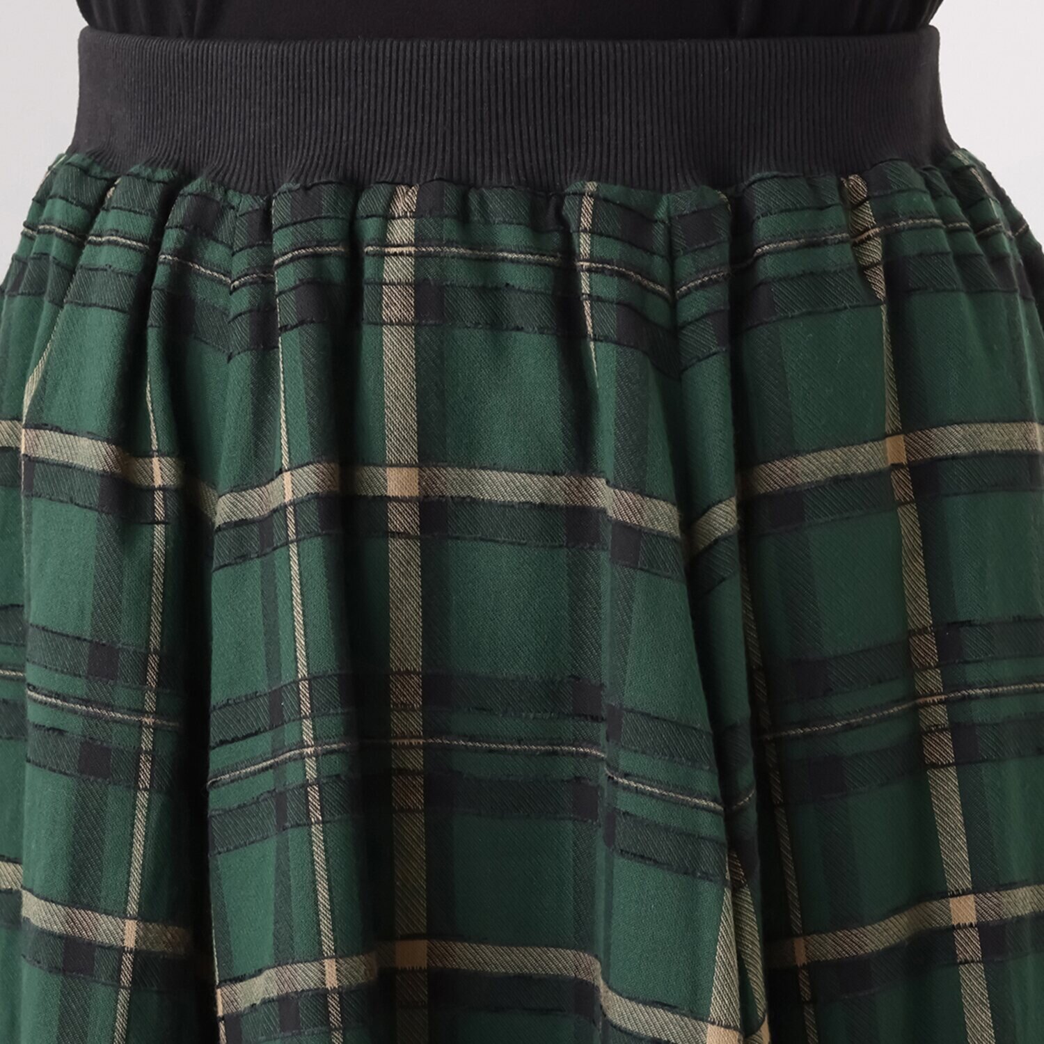 スタイル・ラヴィー モール糸入り先染チェック リブ＆ゴムウエスト フレアースカート