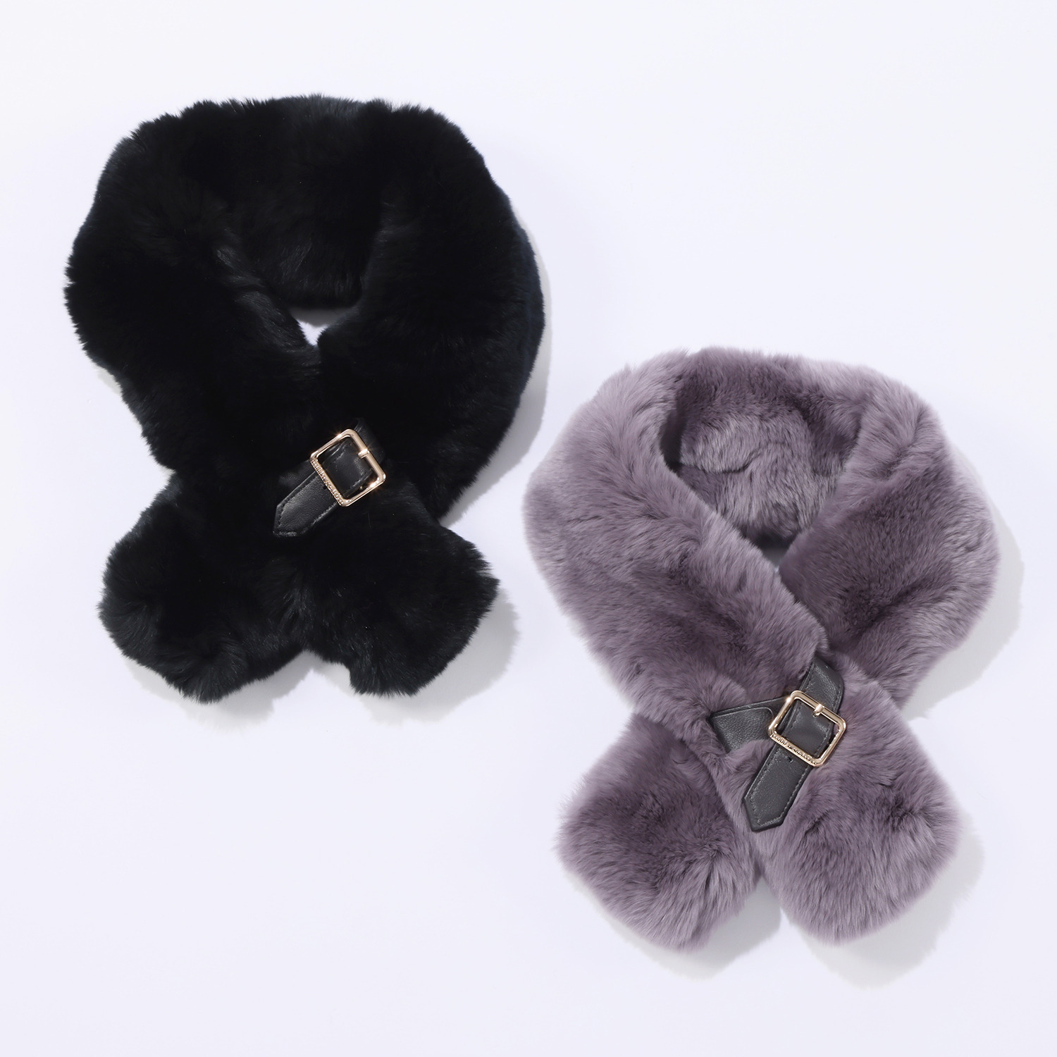 ミラ・ショーン ブラックが必ず入る！ レザーベルトアクセント レッキスファーマフラー ２本セット