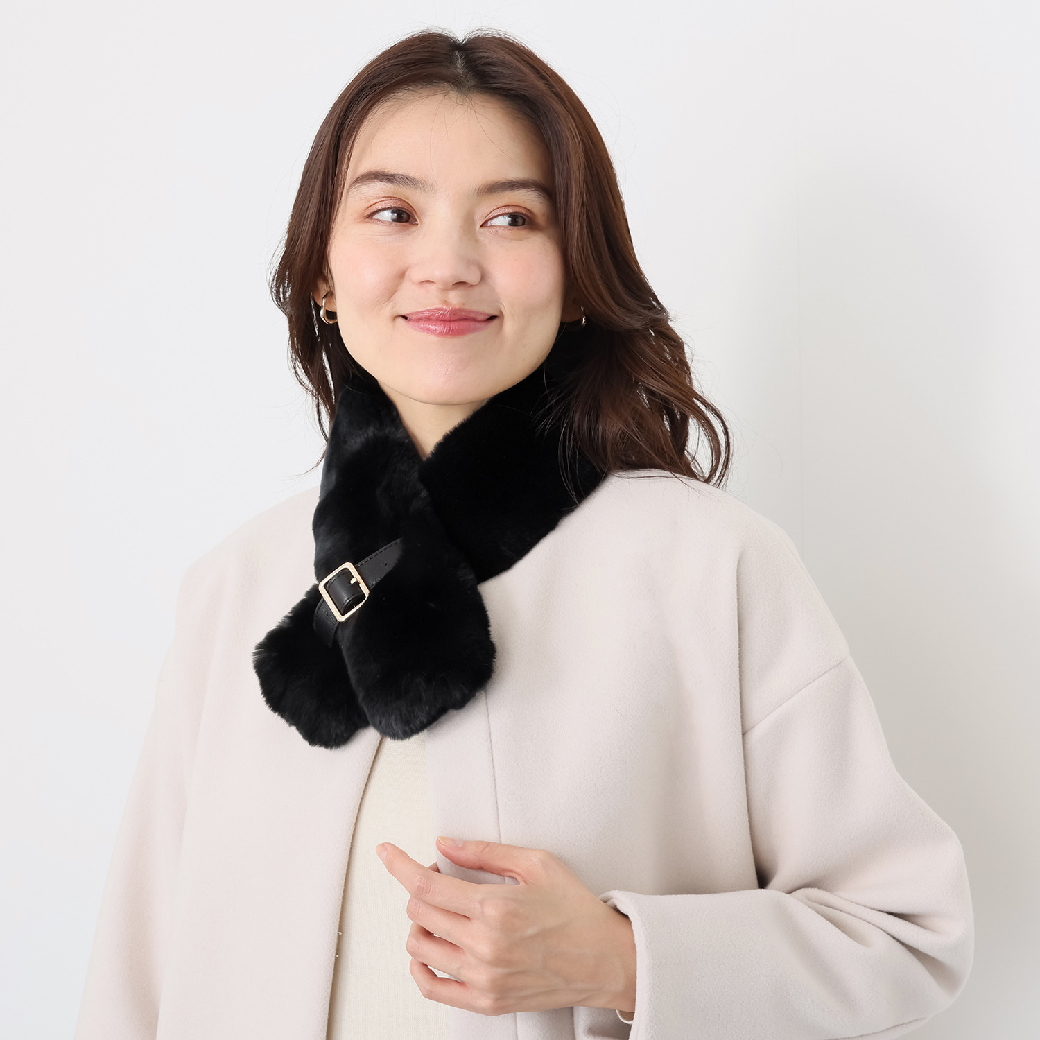 ミラ・ショーン ブラックが必ず入る！ レザーベルトアクセント レッキスファーマフラー ２本セット